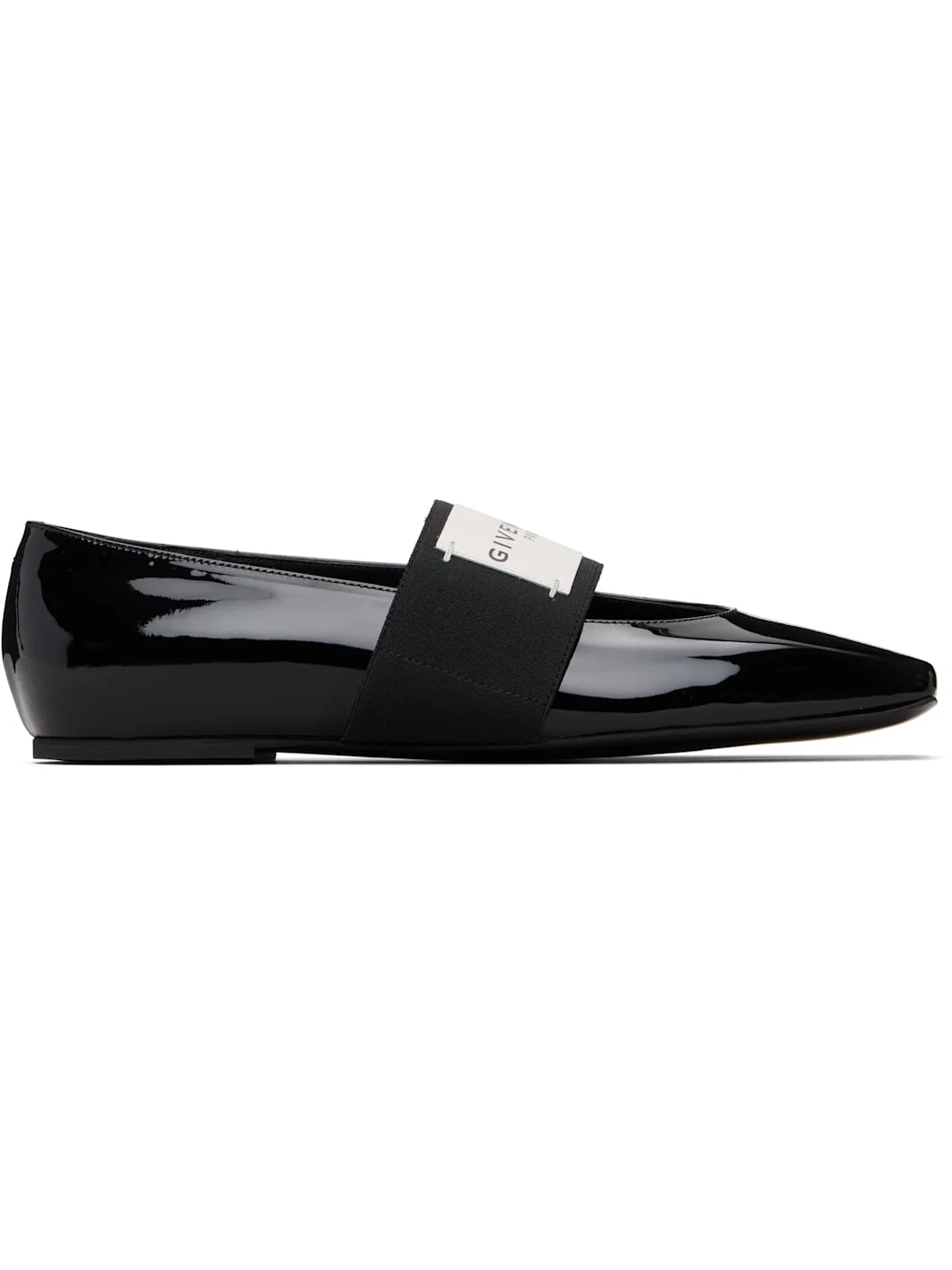 Black Sliced Square Patent Leather Ballerina Flats - 1