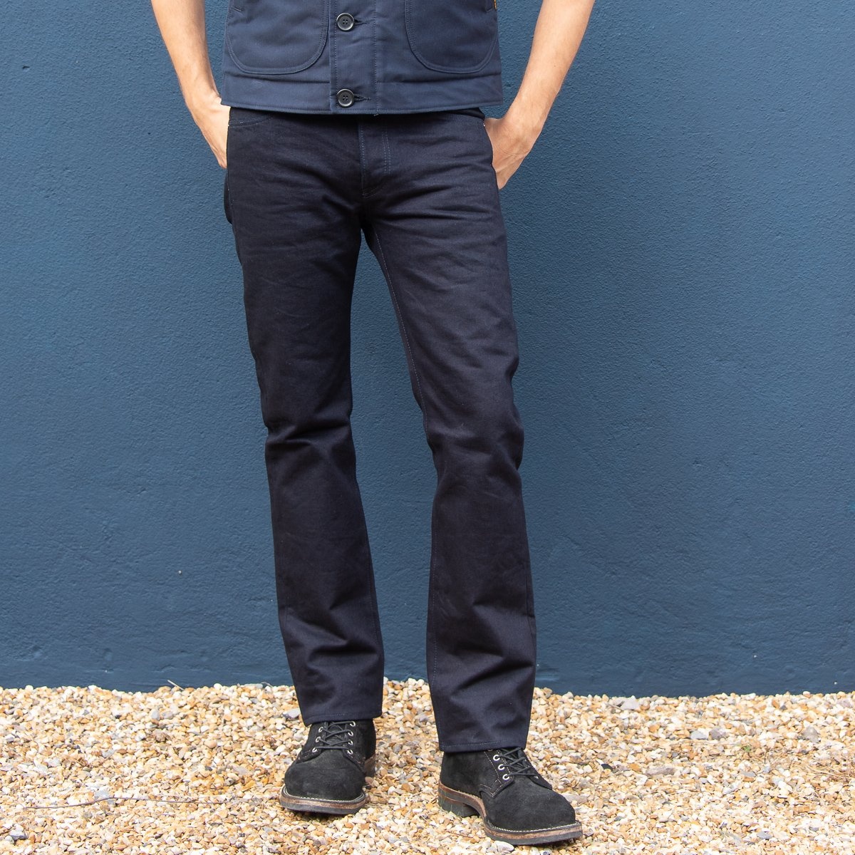 IH-666S-142ib 14oz Selvedge Denim Slim Straight Cut Jeans - Indigo/Black - 4