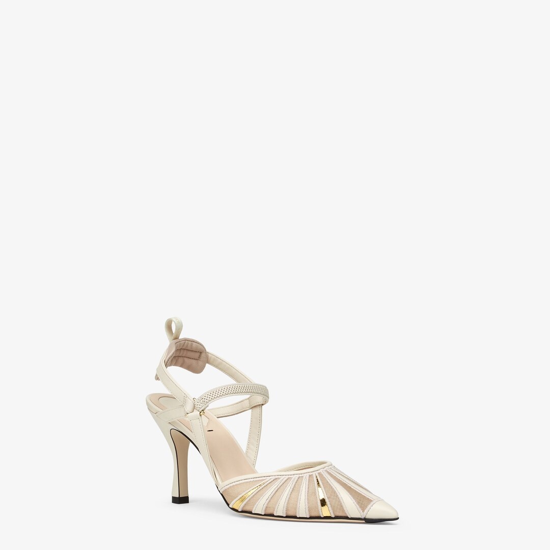 White leather and mesh high-heeled slingbacks - 2