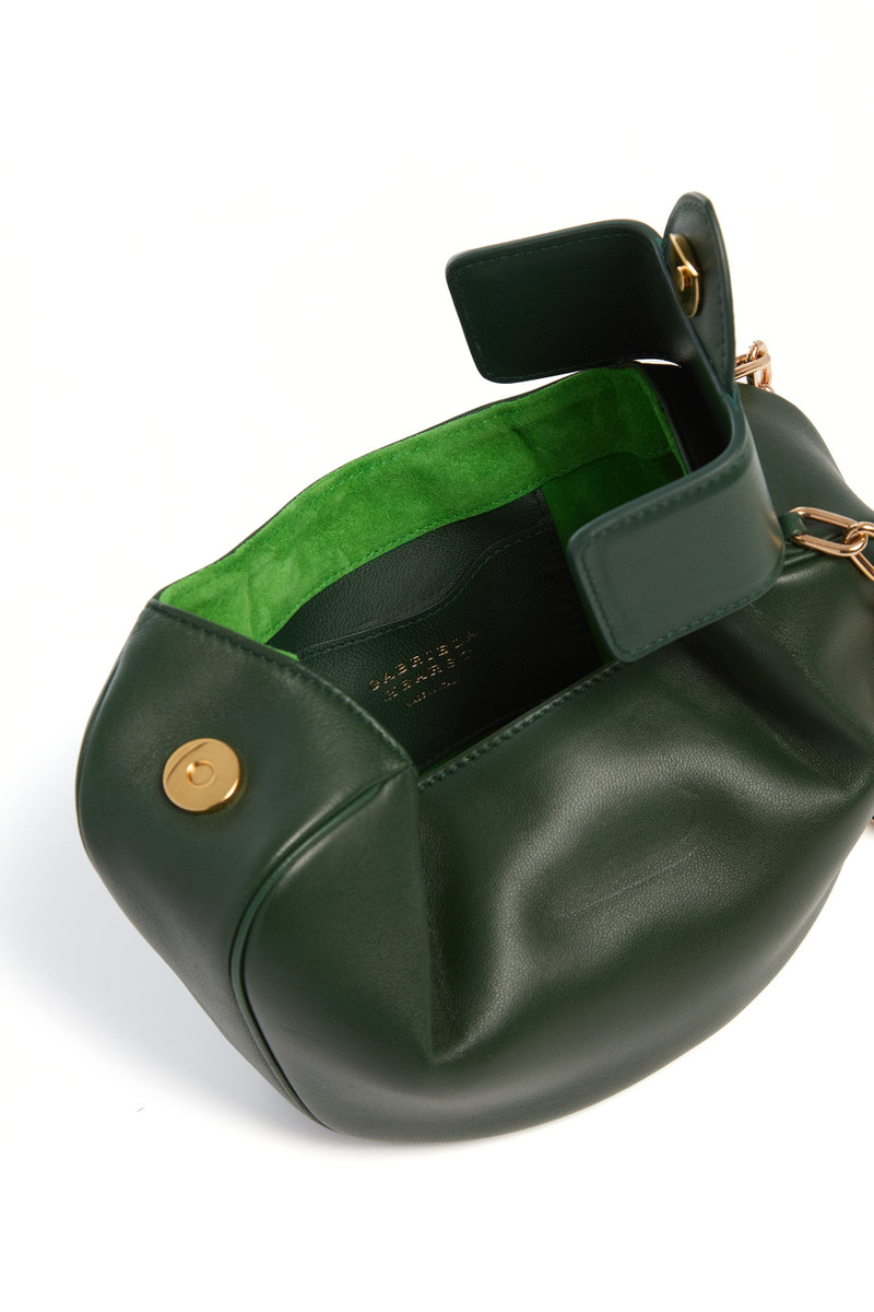 Soft Demi Clutch with Chain in English Green & Fluorescent Green Nappa Leather 5