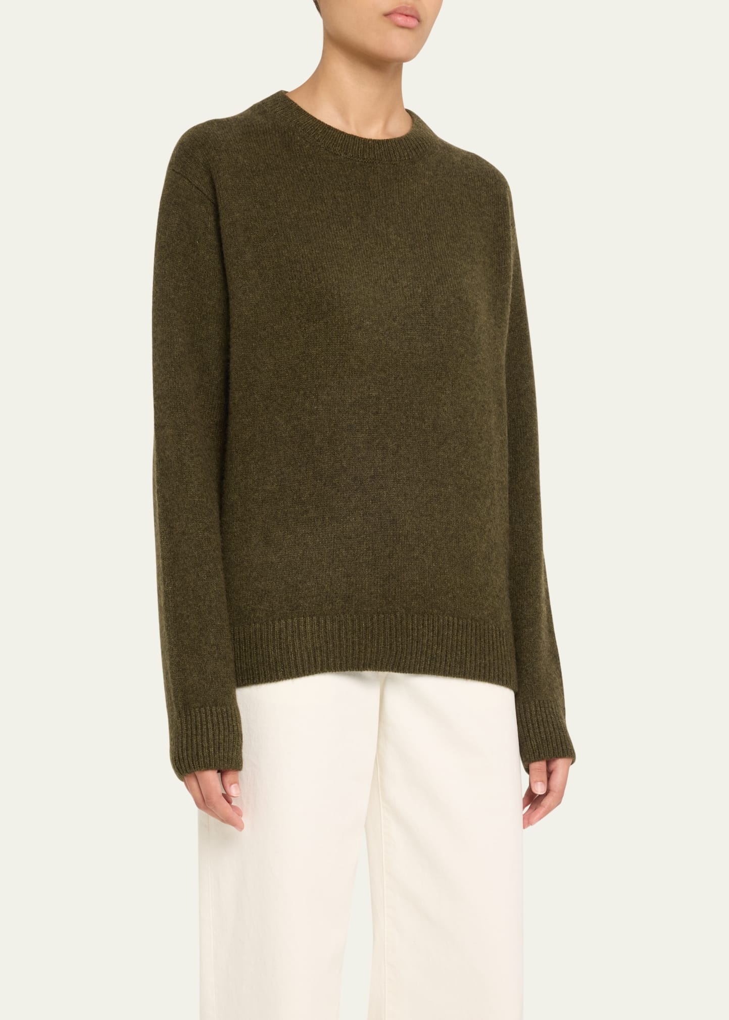 Long-Sleeve Cashmere Drop-Shoulder Crewneck Top - 4