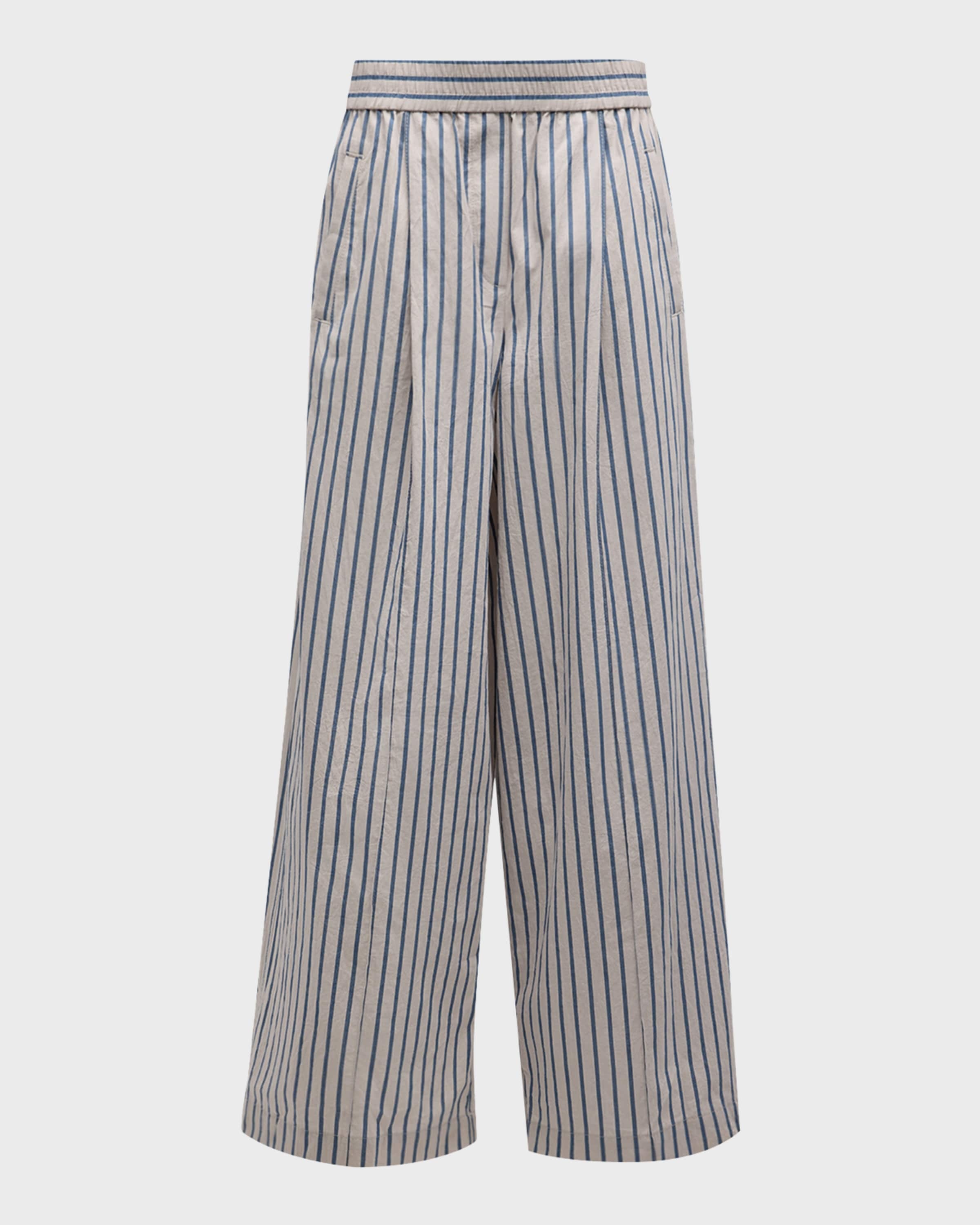Brunello Cucinelli Striped Cotton Poplin Wide-Leg Pants