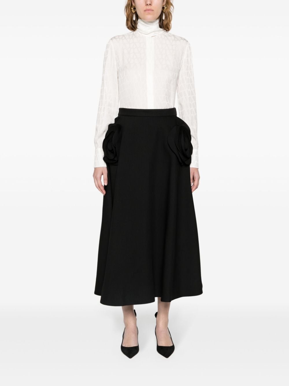 floral-appliquÃ© flared A-line skirt - 2