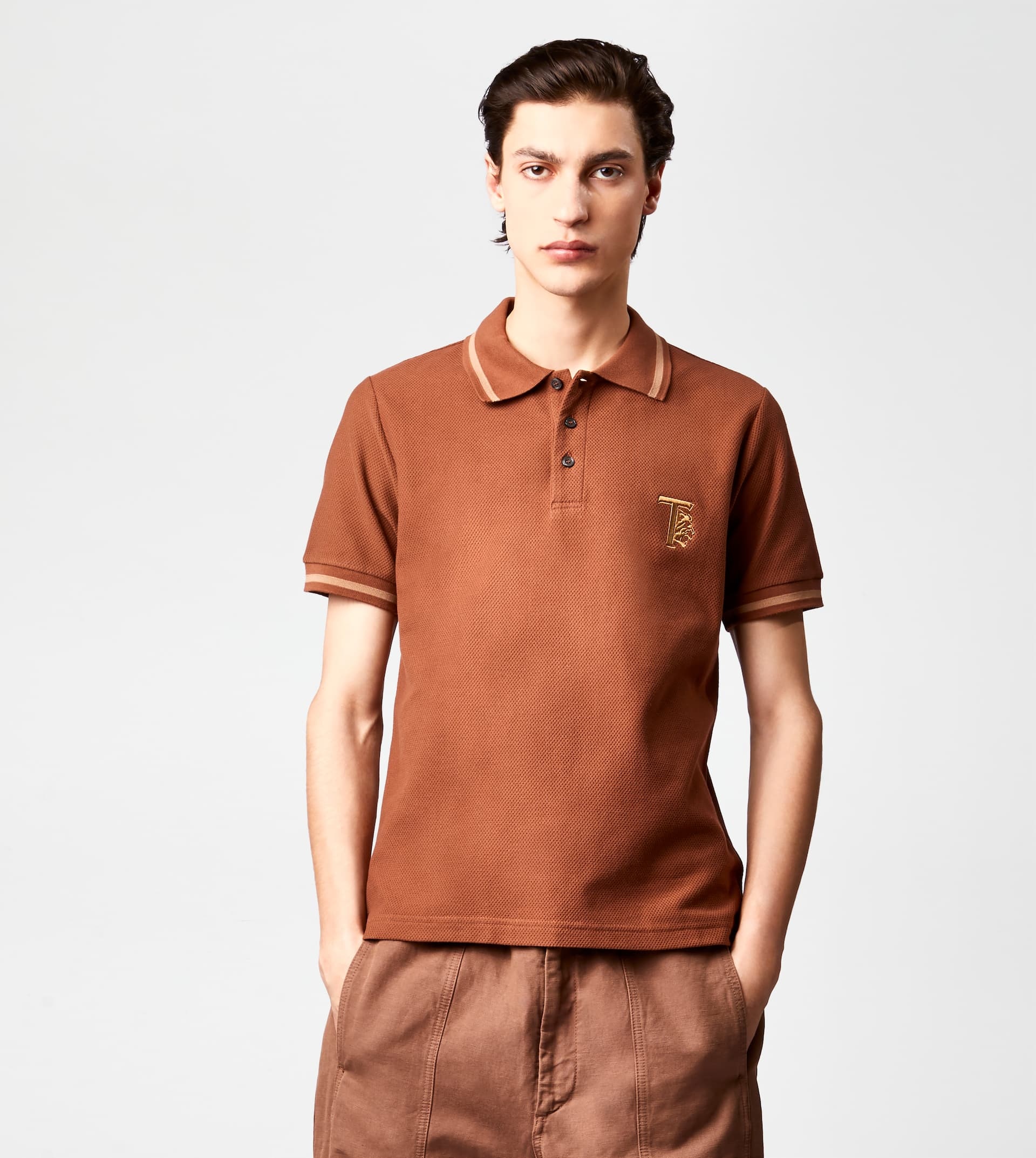 POLO SHIRT IN PIQUET - BROWN - 3