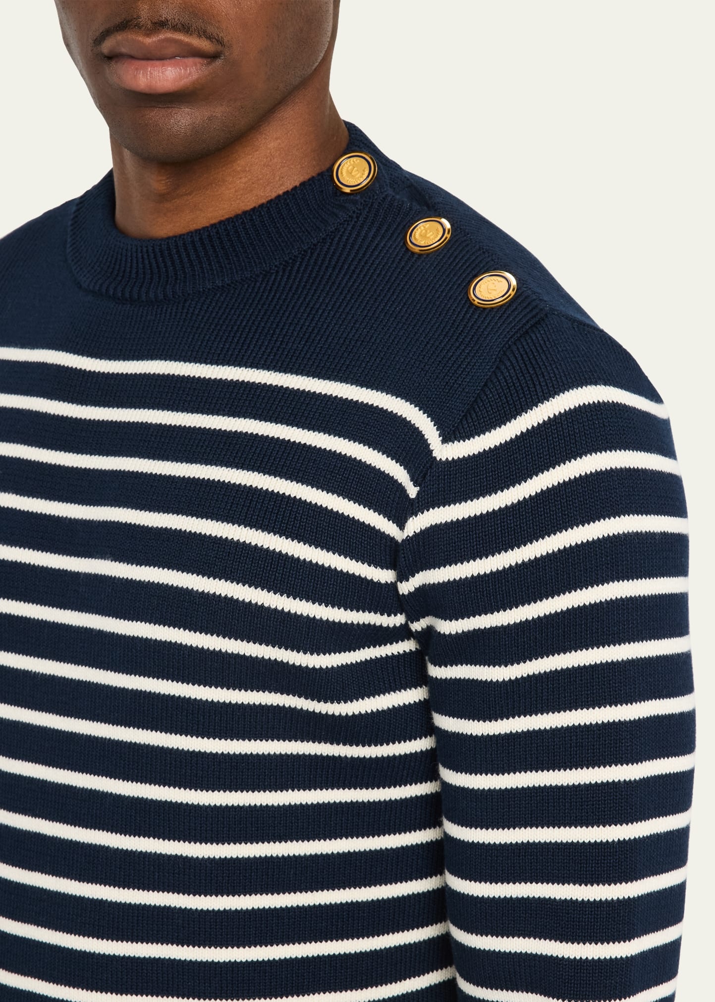Men's Striped Button-Shoulder Sweater - 5