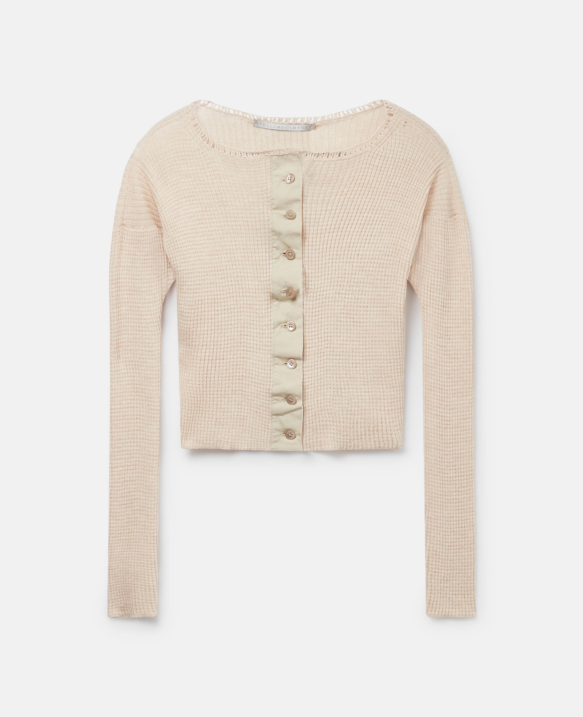 Waffle-Knit Cropped Wool Cardigan - 1