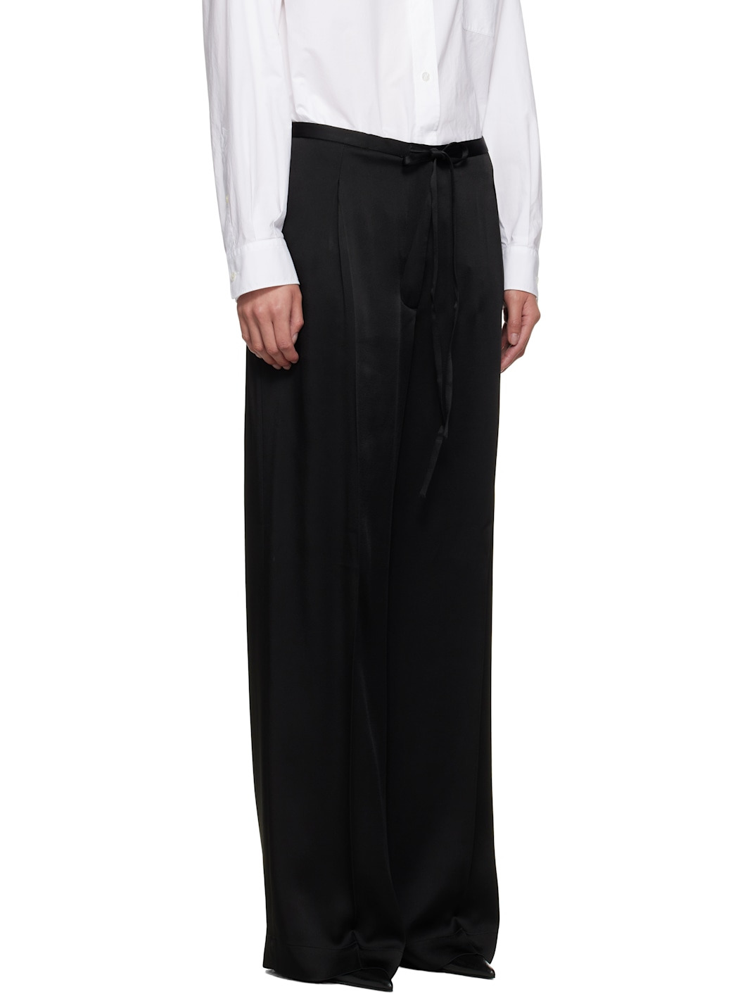 Black Relaxed Drawstring Satin Trousers - 2