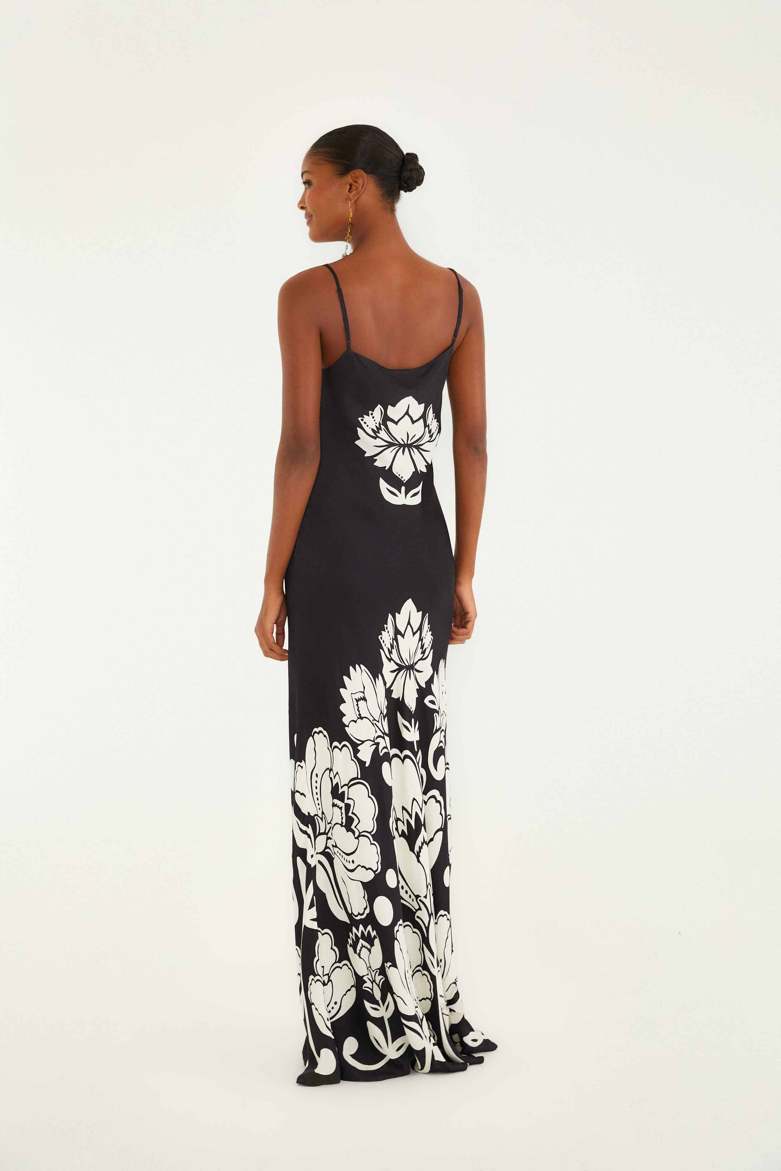 Black & White Floral Arabesque Slip Lenzing� Ecovero� Viscose Maxi Dress - 4