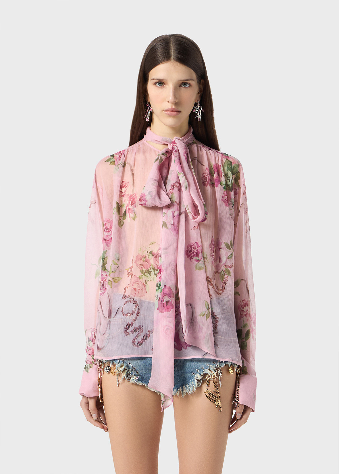 ROSE PRINT SILK CREPONNE BLOUSE - 3