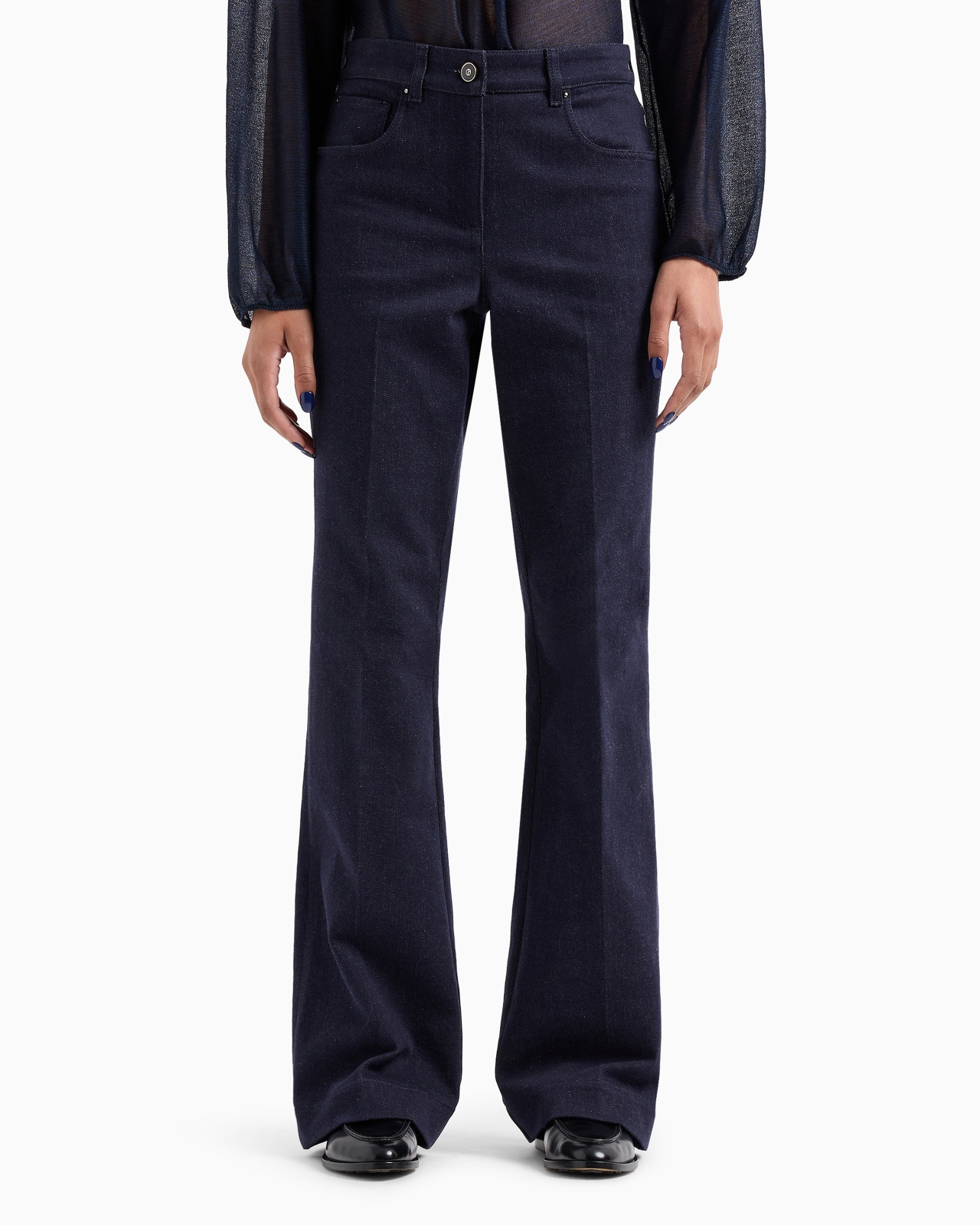Denim Collection stretch cotton denim five-pocket flared trousers - 4