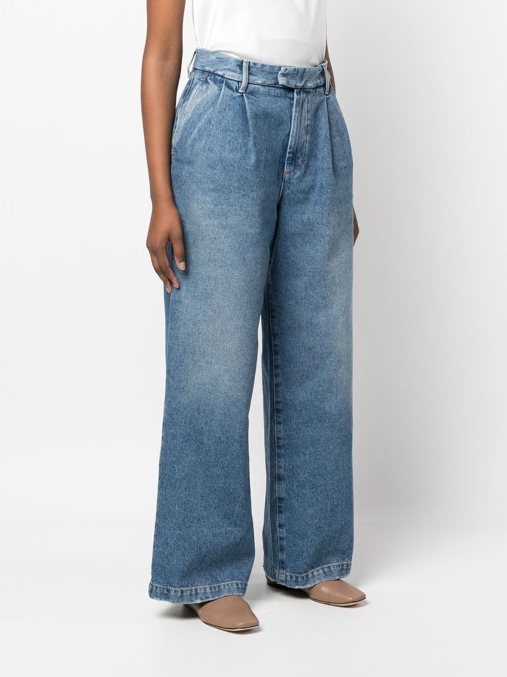 wide-leg pleated jeans - 3