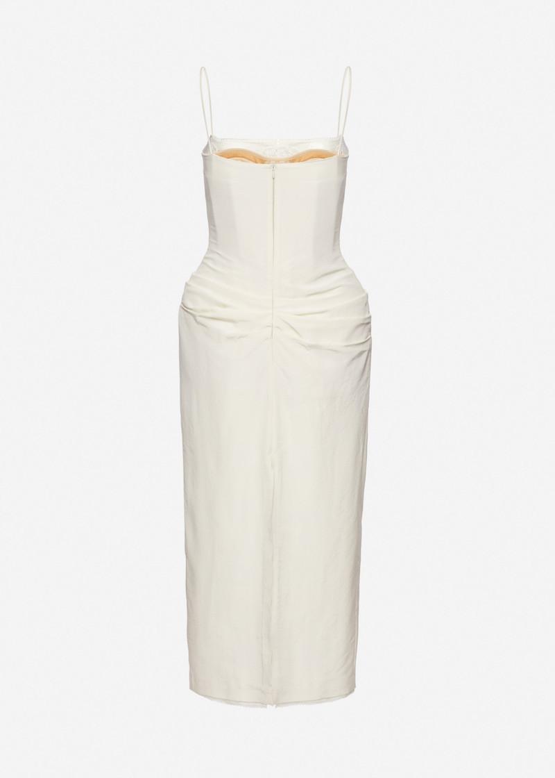 Midi corset dress with lace neckline in cream 2