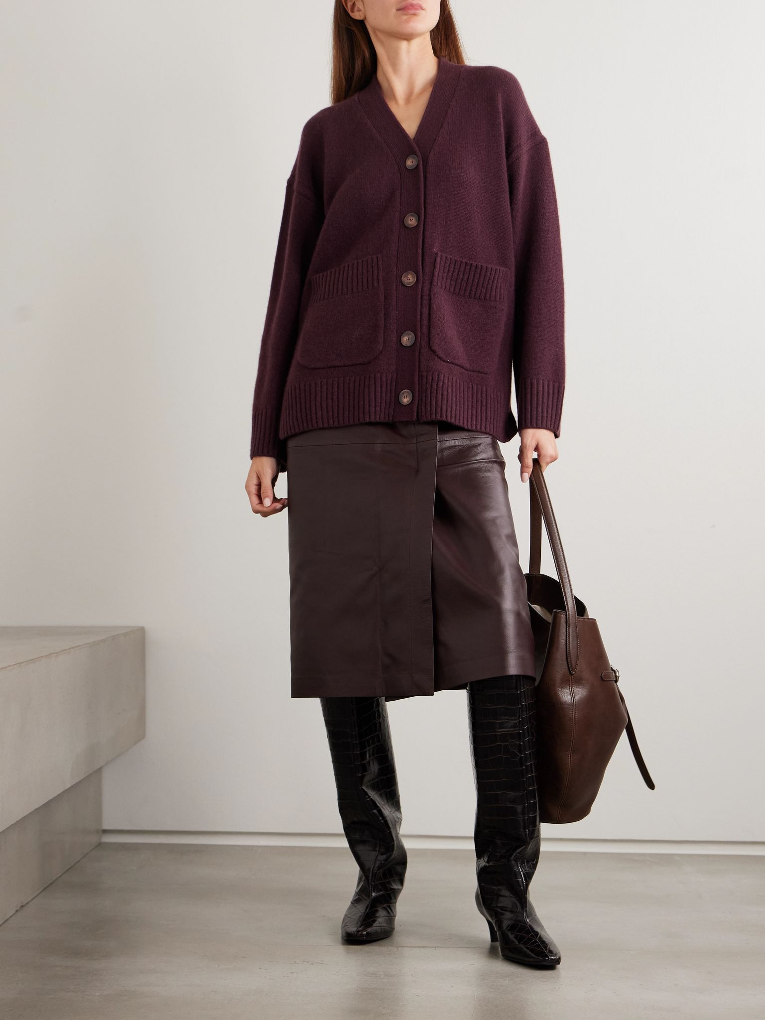 Sevres paneled leather skirt Plum - 2
