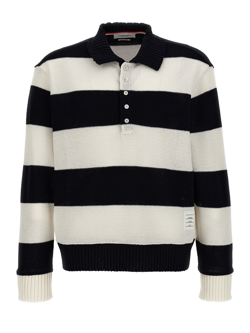 Thom Browne striped knitted polo shirt outlook