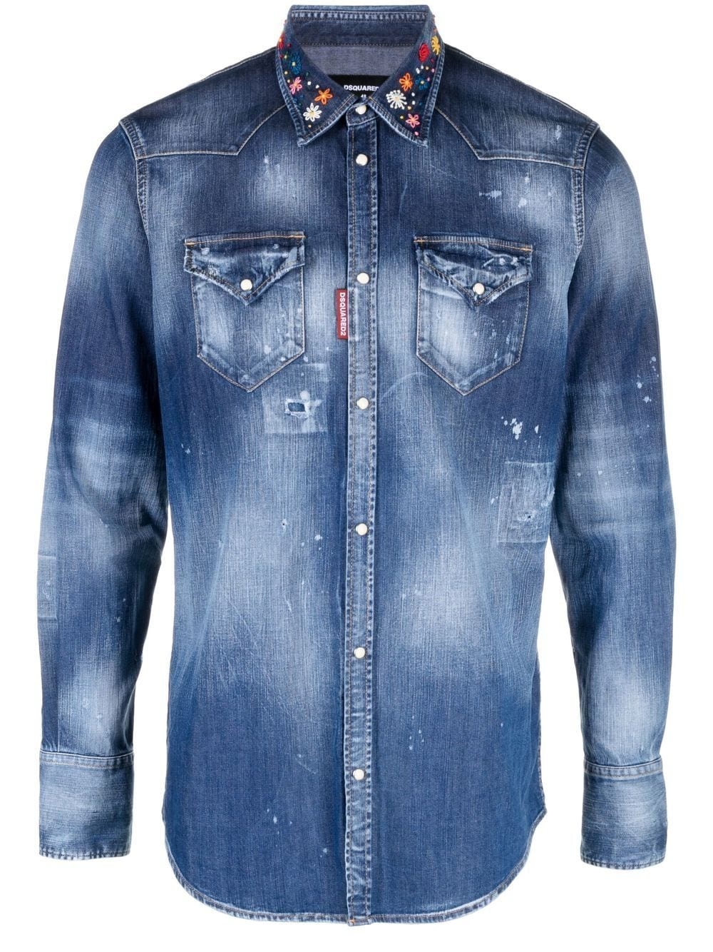 embroidered-design denim shirt - 1