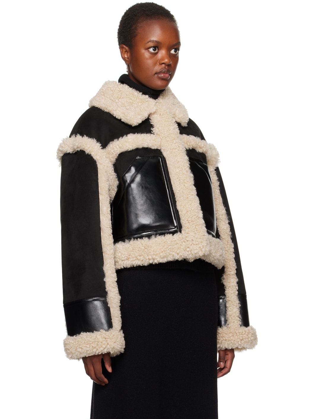 Black & Off-White Edith Faux-Shearling Jacket - 2
