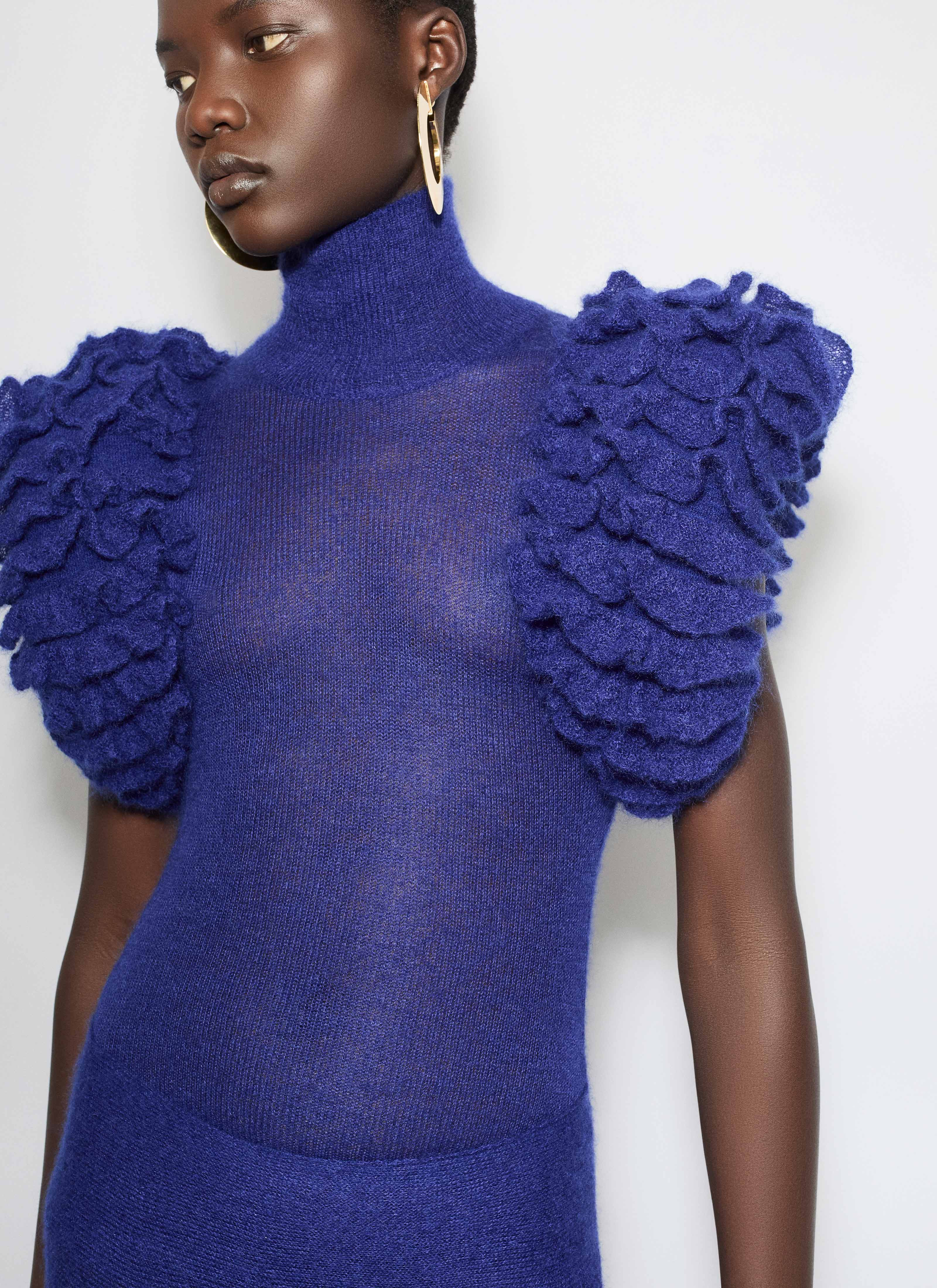 MOHAIR KNIT SCULPTURAL RUFFLE BODYSUIT - 6