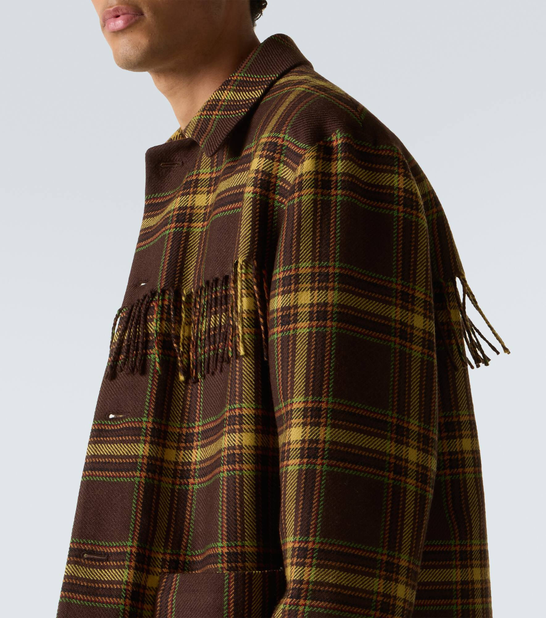 Checked fringed virgin wool jacket - 6