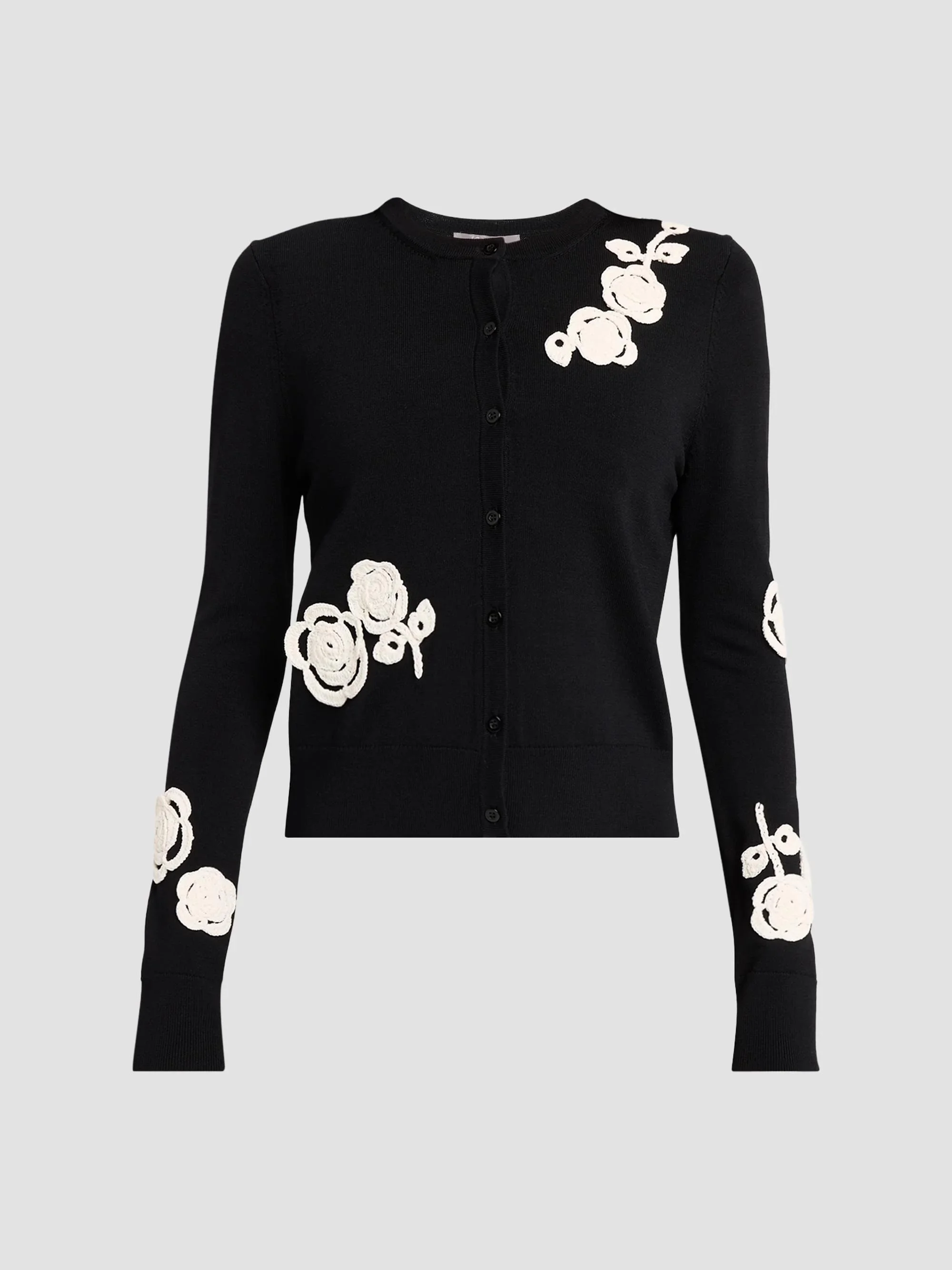 Women's Crochet Appliqué Knit Cardigan - Black - 1