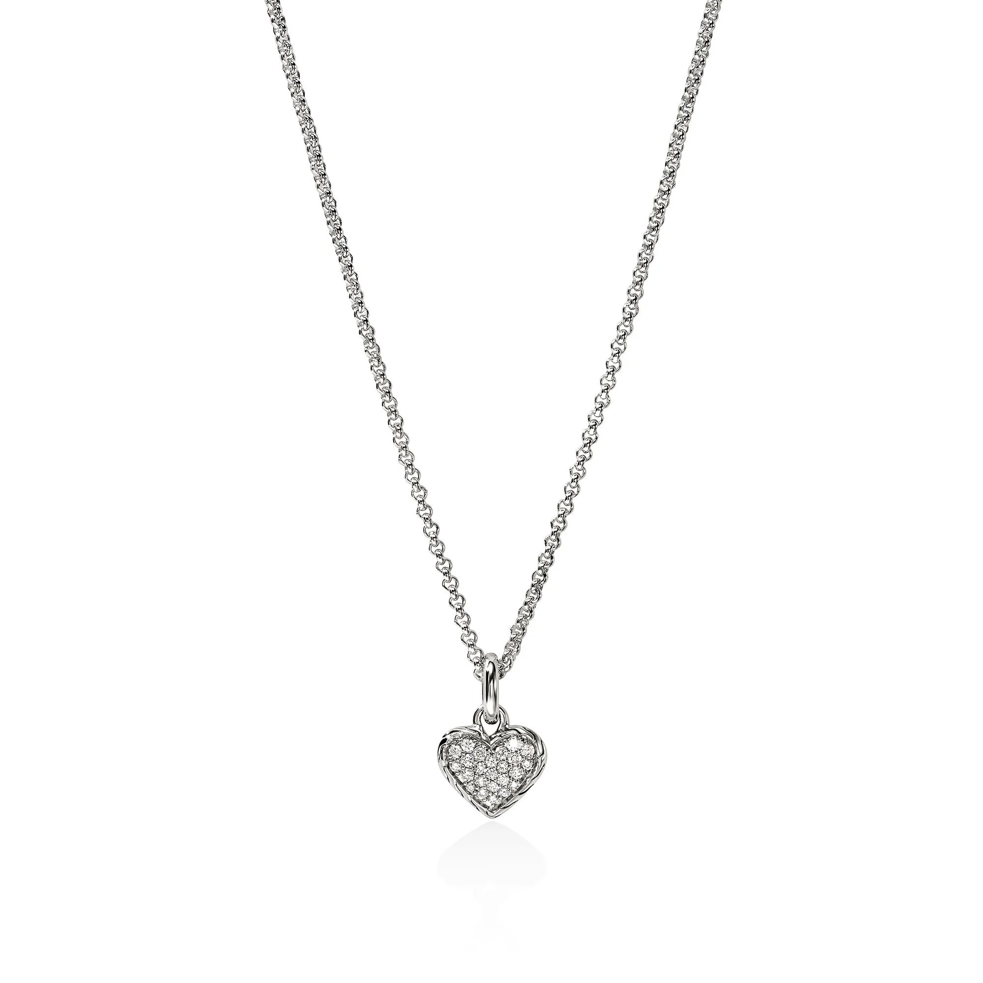 JH Essential Heart Pendant Necklace, Sterling Silver, Diamonds, 1.5MM - 1