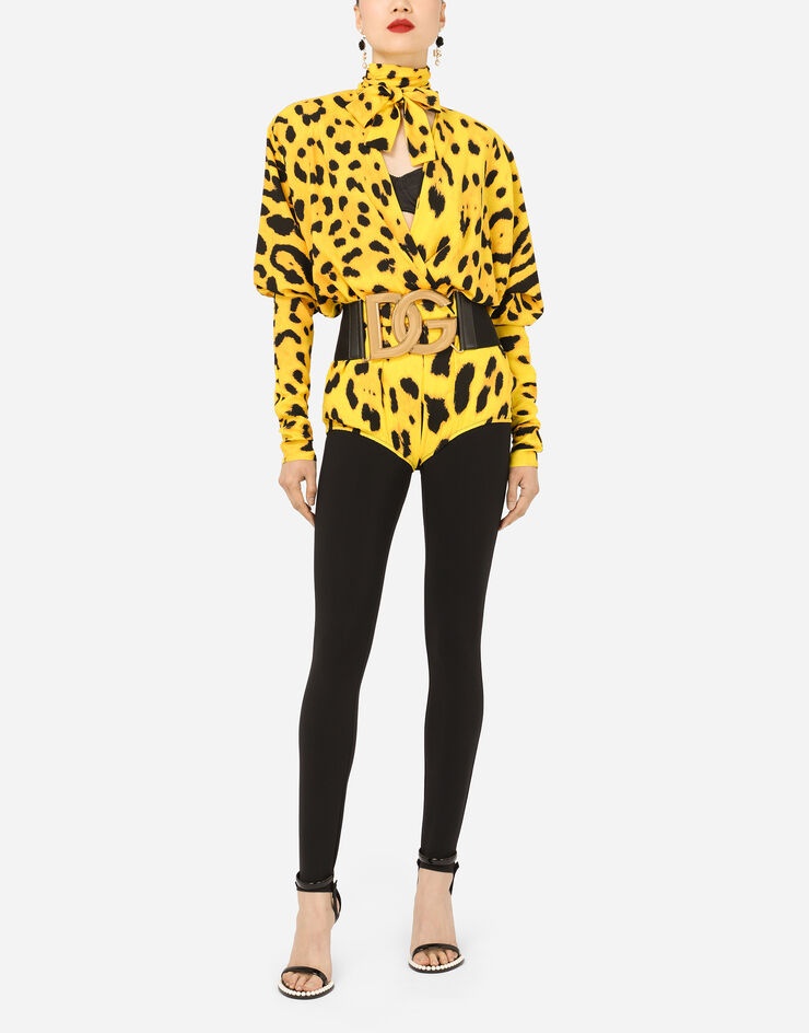 Neon leopard-print charmeuse bodysuit - 7