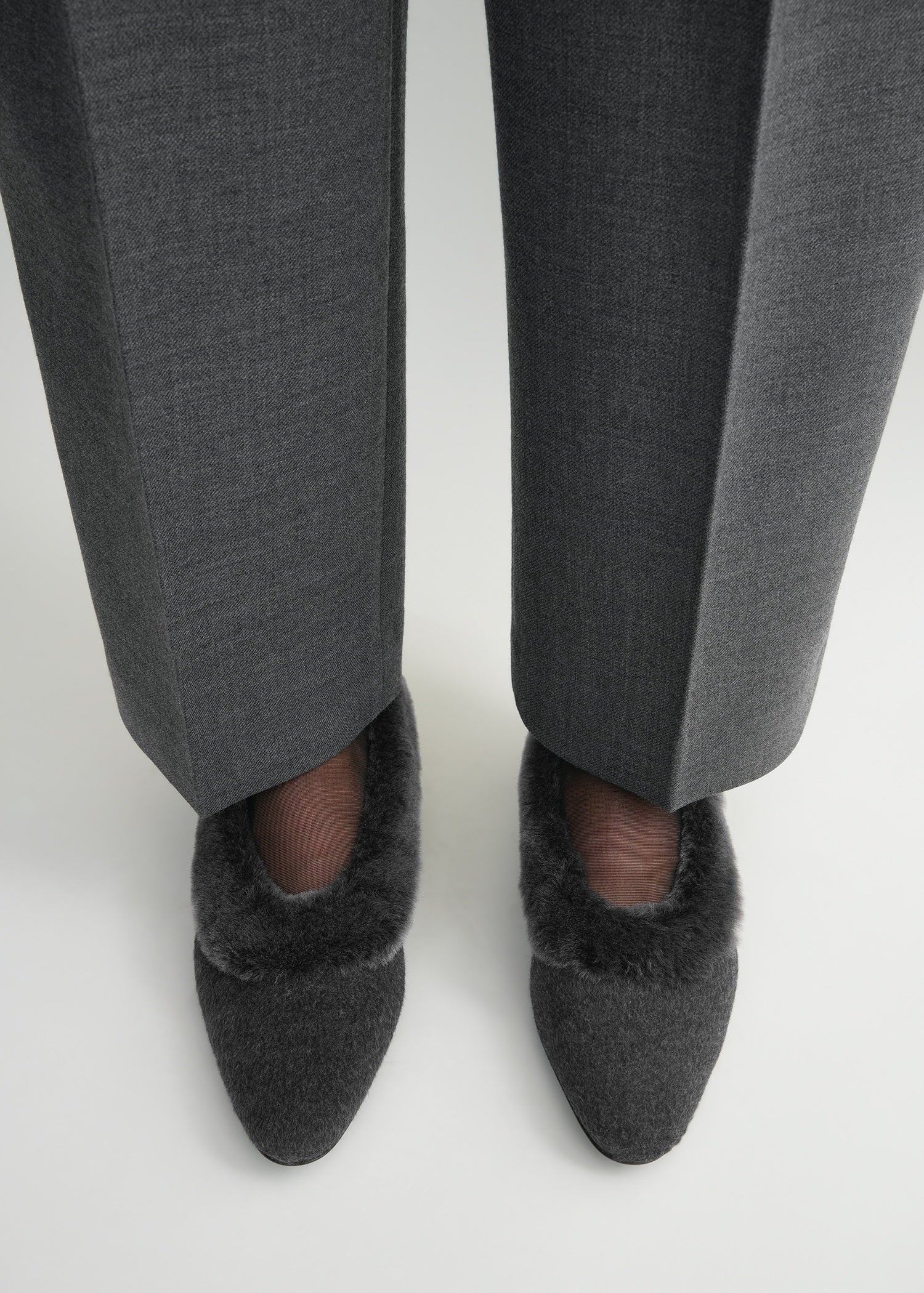 Shearling-edge flannel ballerinas dark grey melange - 2