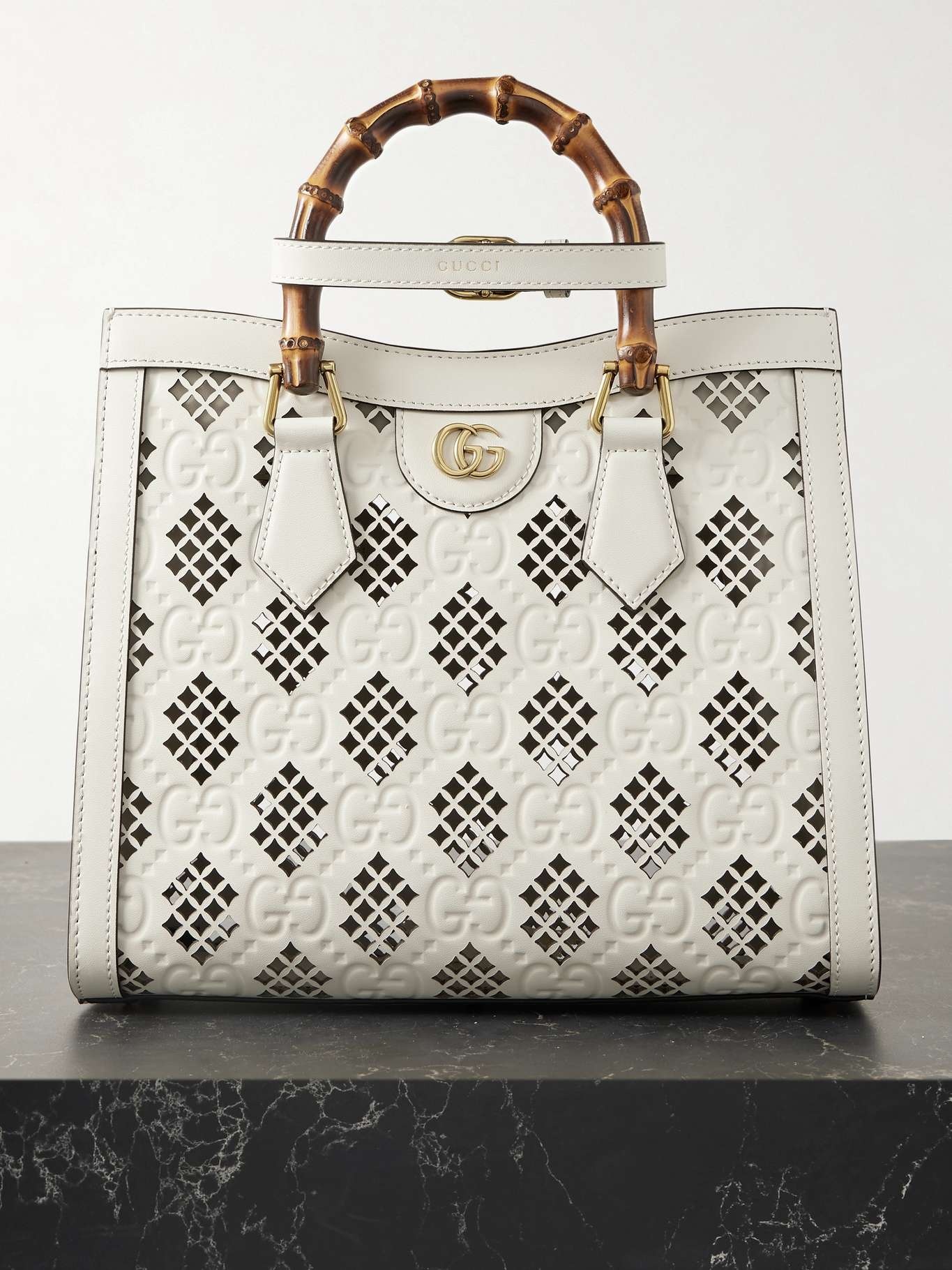 Diana debossed laser-cut leather tote - 1