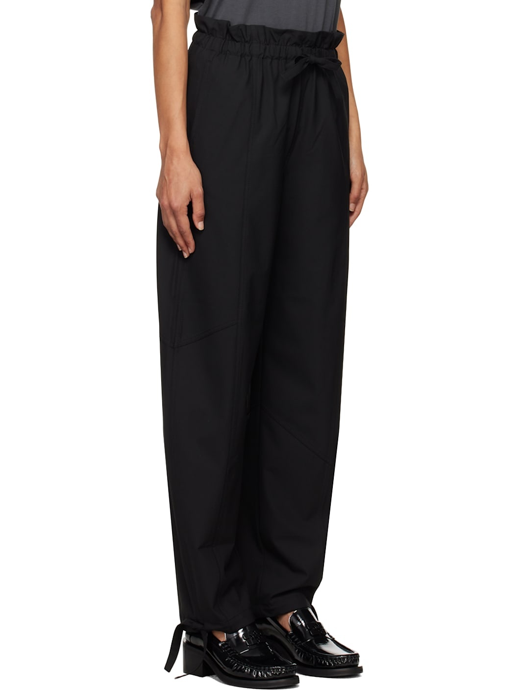 Black Drapey Melange Trousers - 2