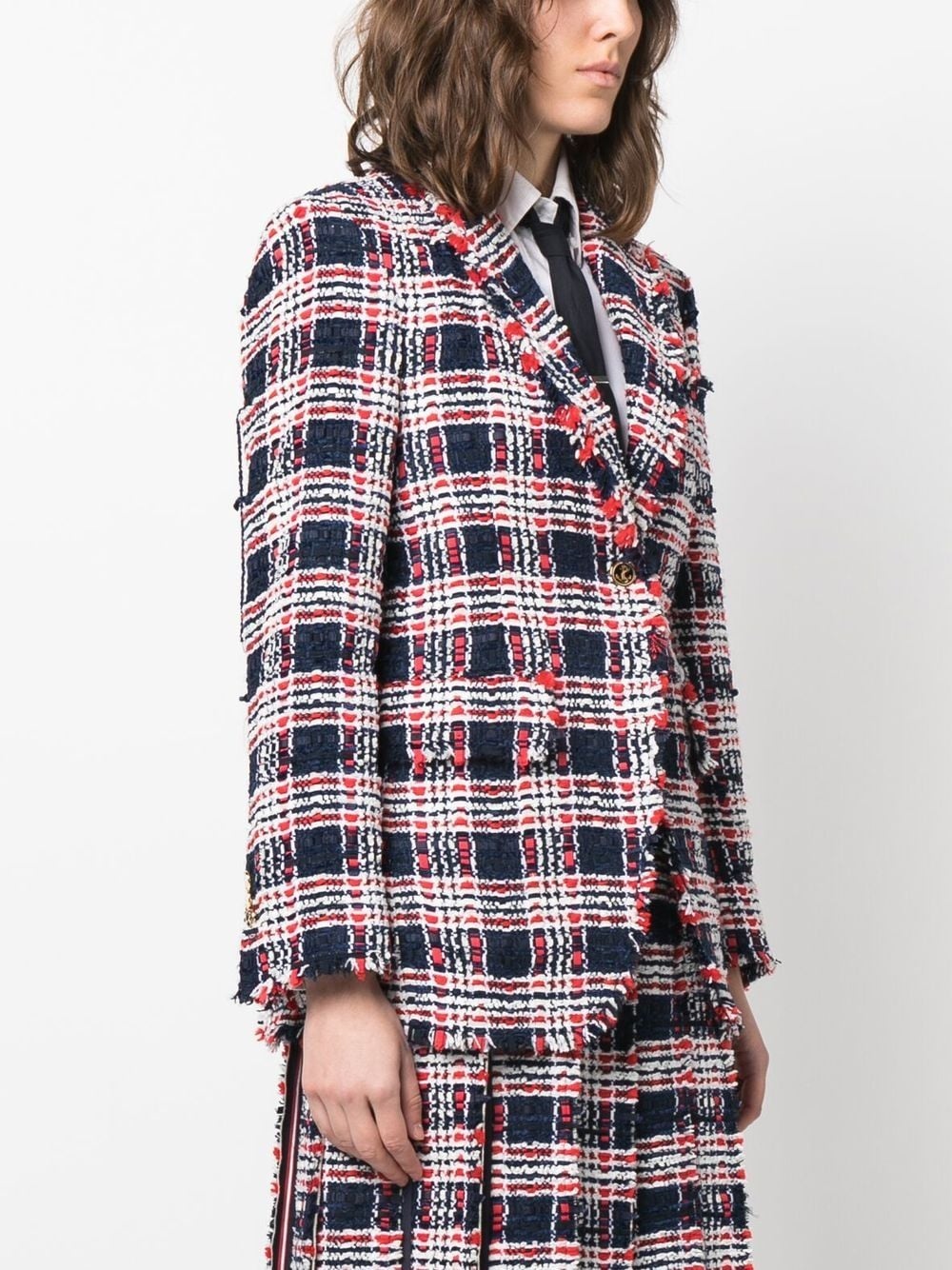 frayed single-breasted tweed blazer - 3