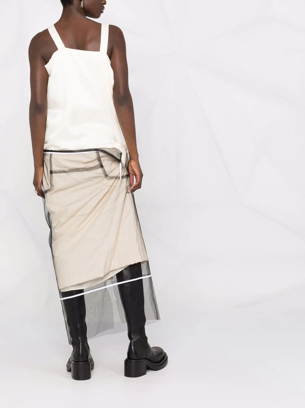 panelled tulle-overlay dress - 4