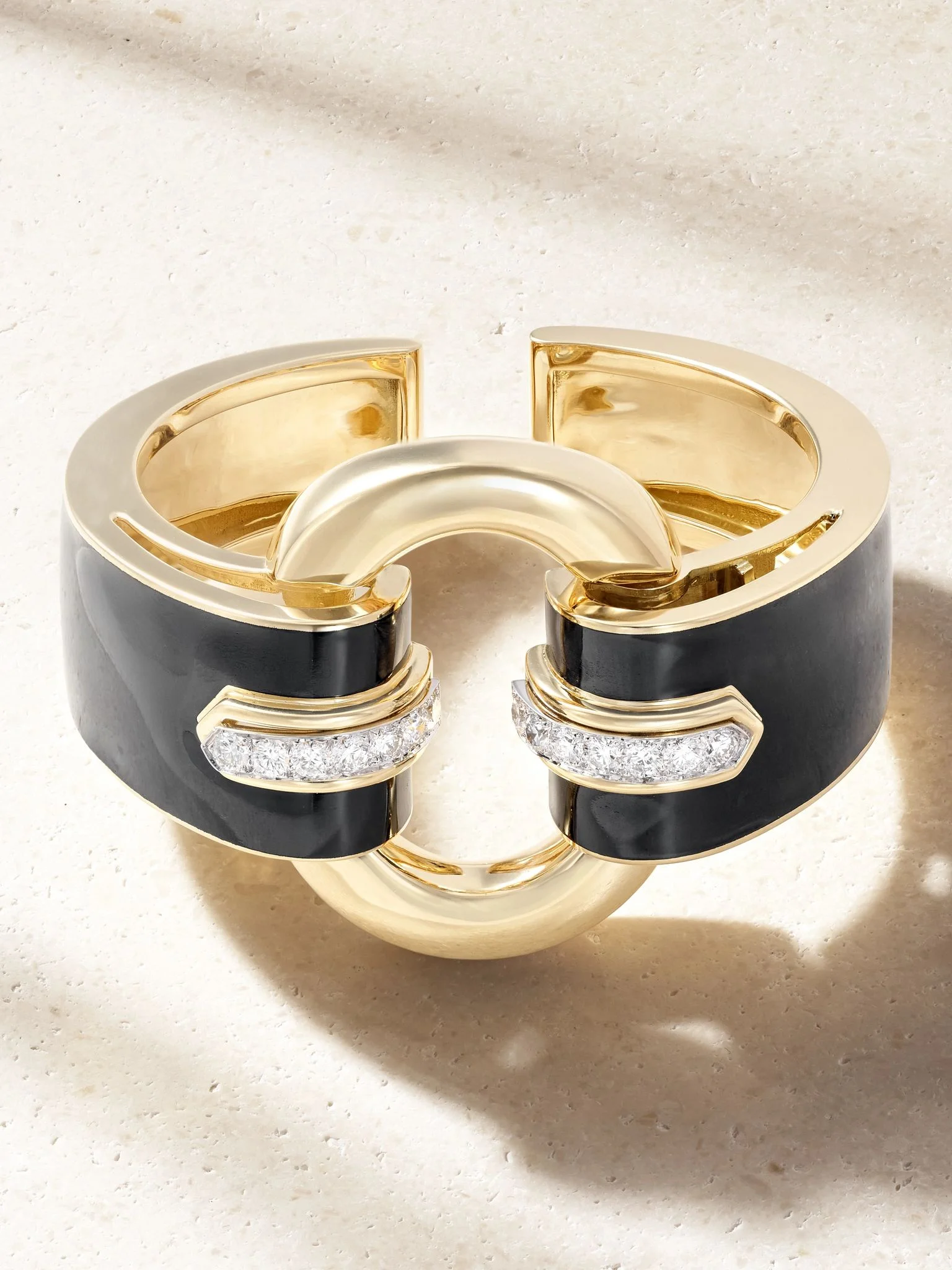 Strap 18-karat gold, platinum, diamond and enamel cuff Black - 1