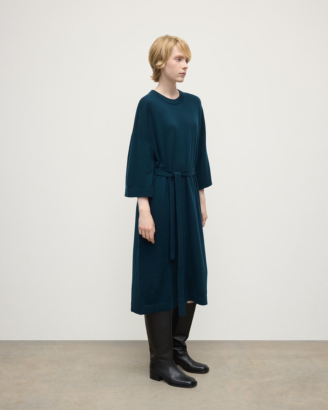 Tie-Waist Cashmere Green Jumper Dress - 3