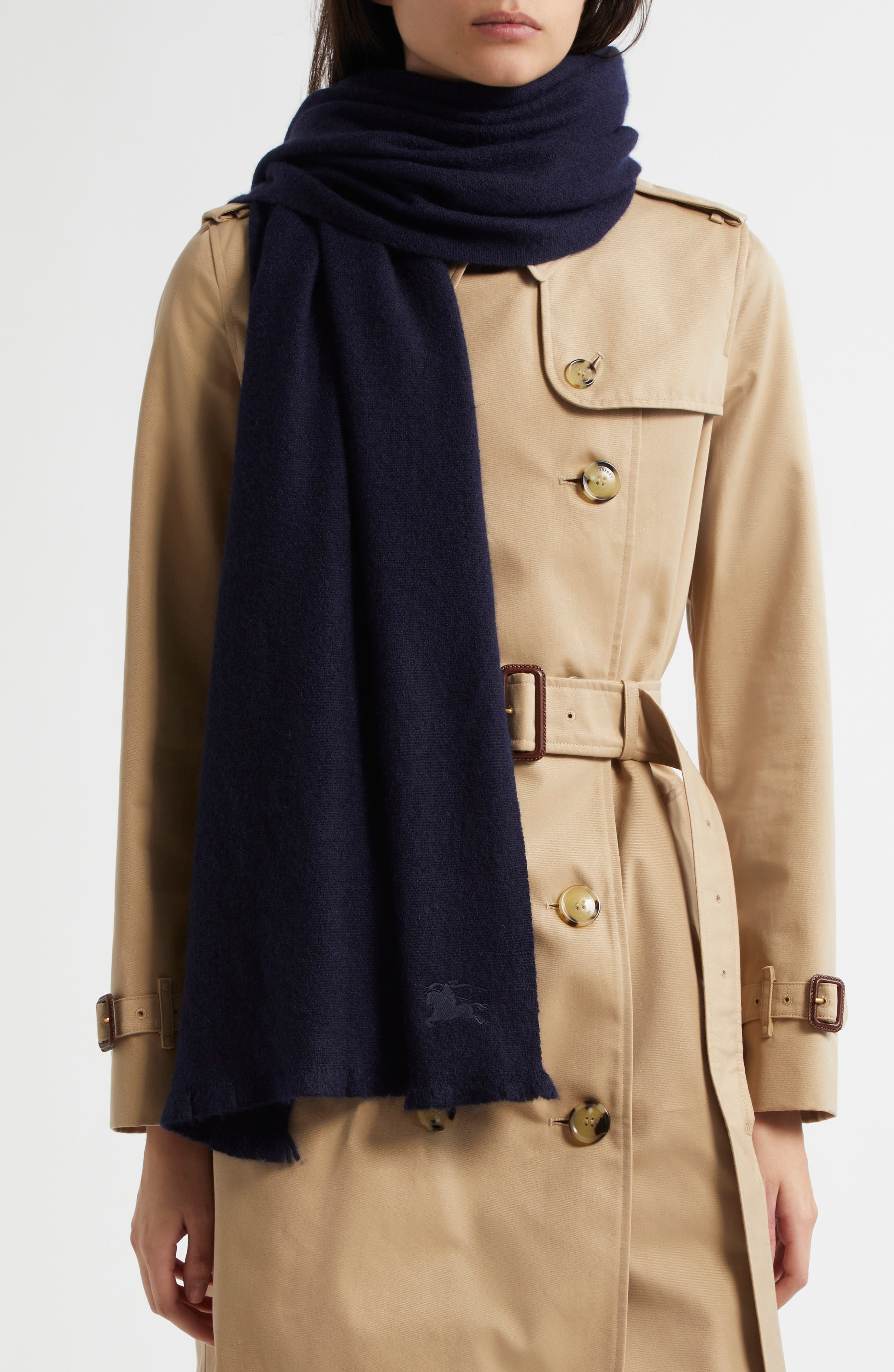 burberry Equestrian Knight Design Cashmere Fringe Scarf in Midnight at Nordstrom - 2