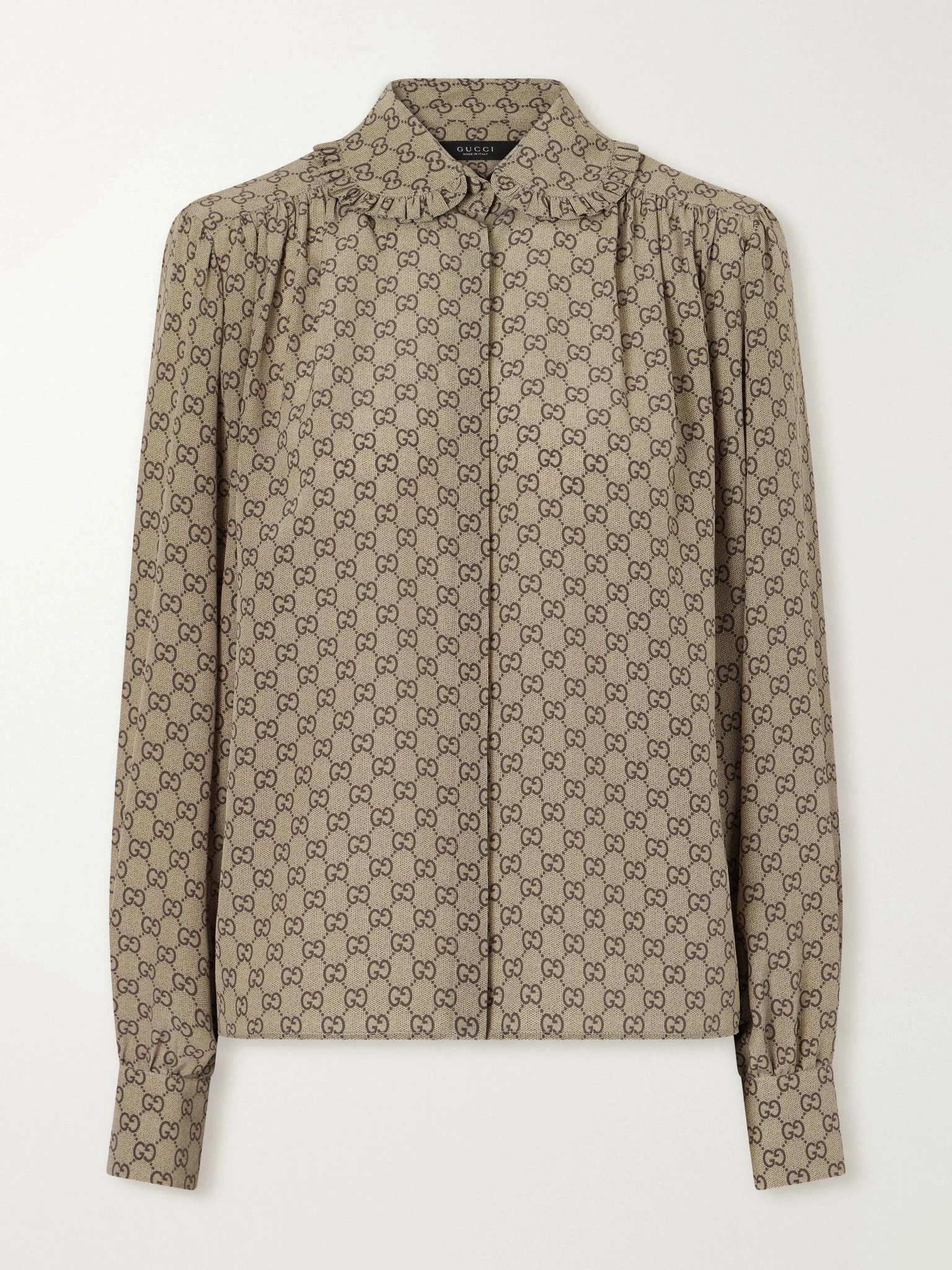 GG Supreme printed silk shirt Beige - 1