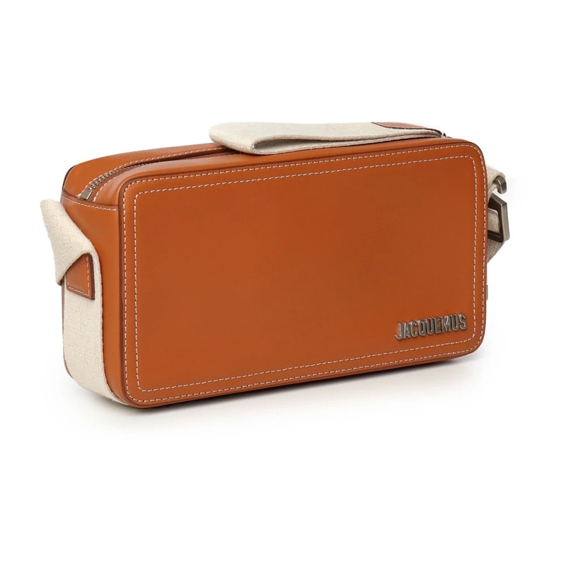 JACQUEMUS STRUCTURED LEATHER SHOULDER BAG IN LIGHT BROWN outlook
