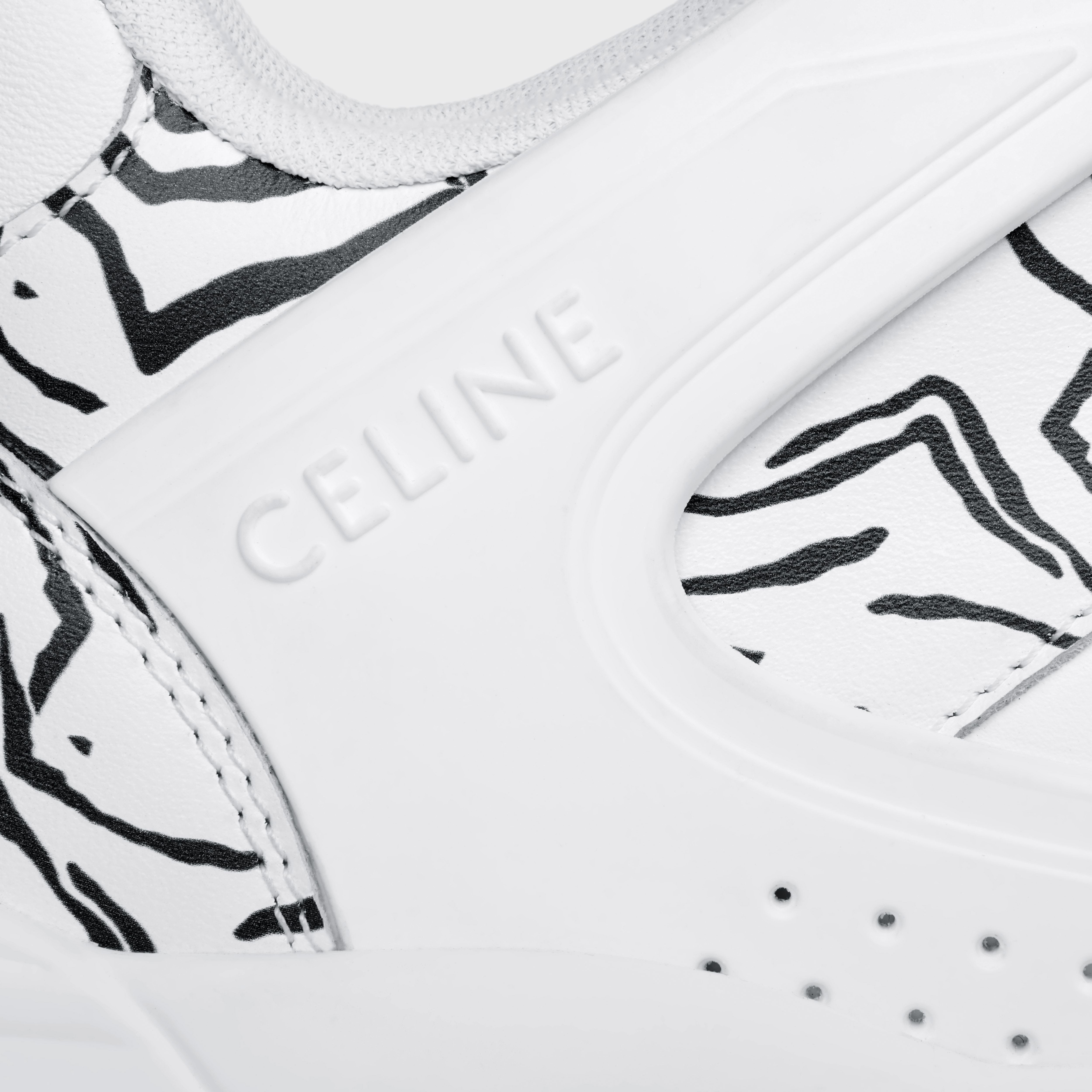 CT-07 CELINE TRAINER LOW LACE-UP SNEAKER in CALFSKIN & ZEBRA STAMPED CALFSKIN - 5