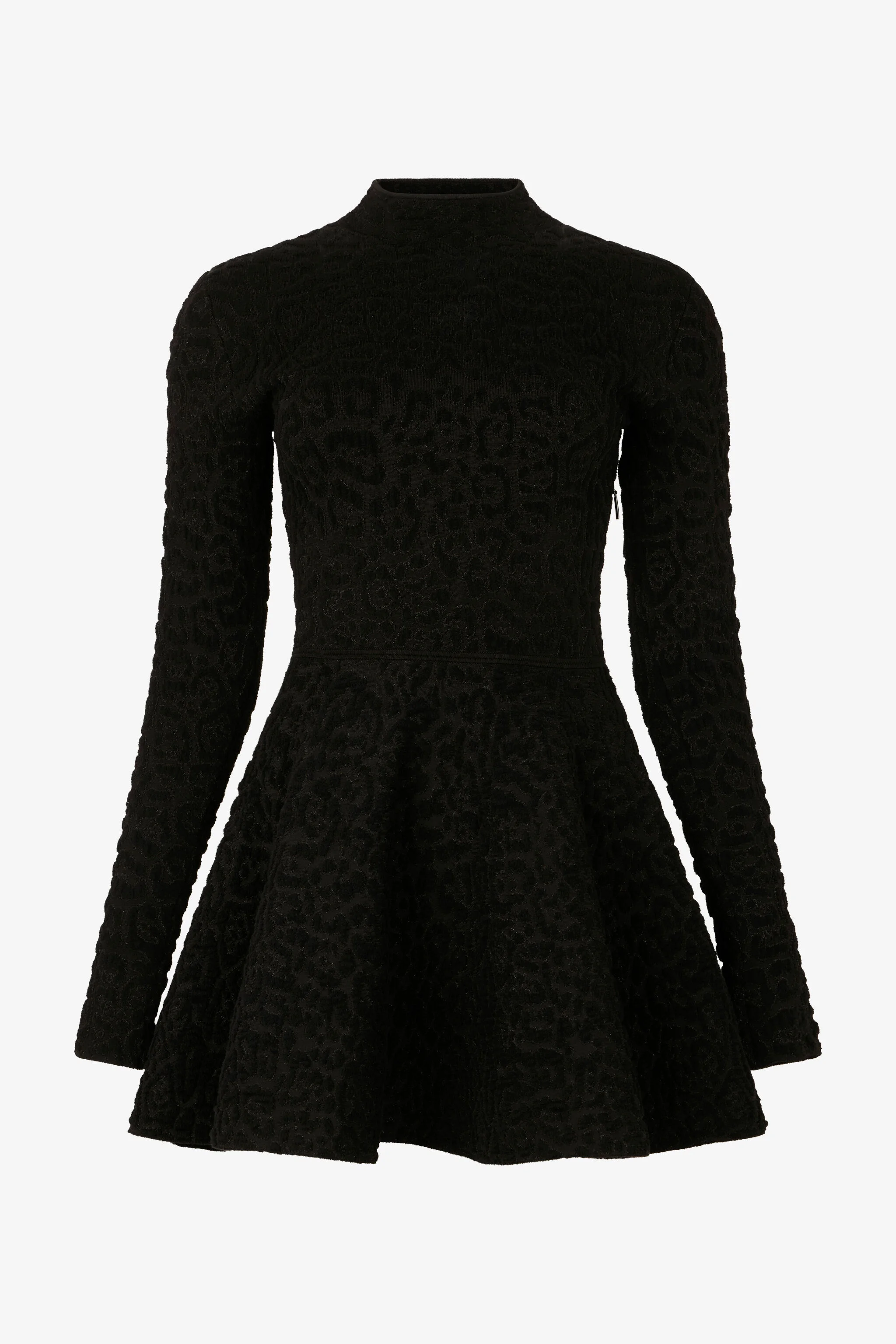 Black Knit Mini Dress with Leopard Motif - 1