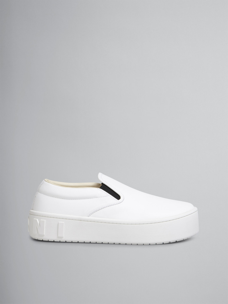 WHITE LEATHER SLIP-ON SNEAKER WITH MAXI LOGO 1
