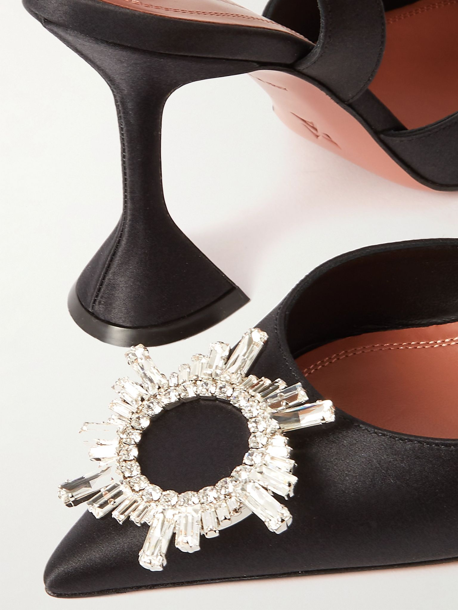 Begum Swarovski crystal-embellished satin slingback pumps Black - 4