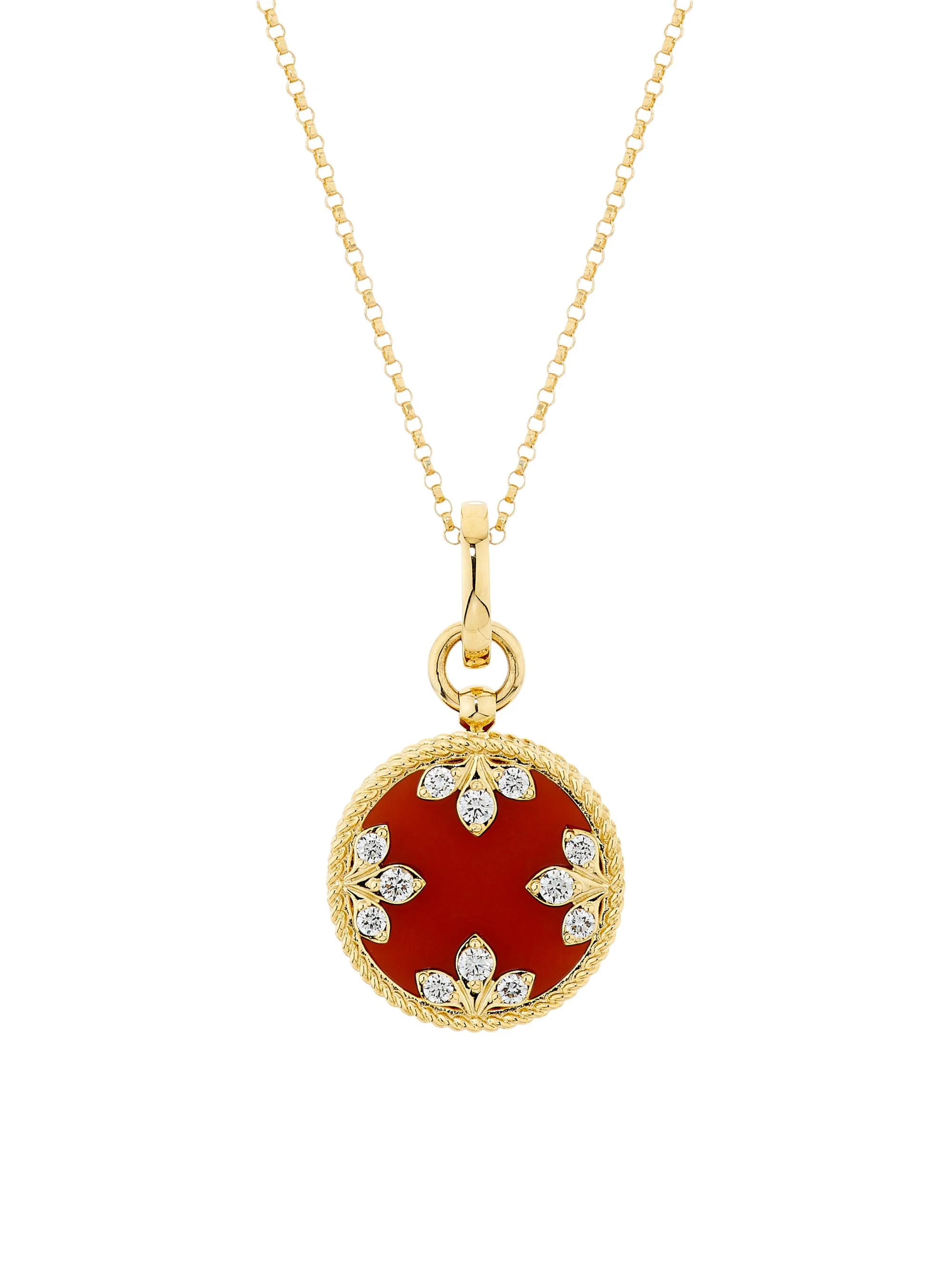 Women's Venetian Medallion 18K Yellow Gold, Red Agate & 0.29 TCW Diamond Necklace - Yellow Gold - 1