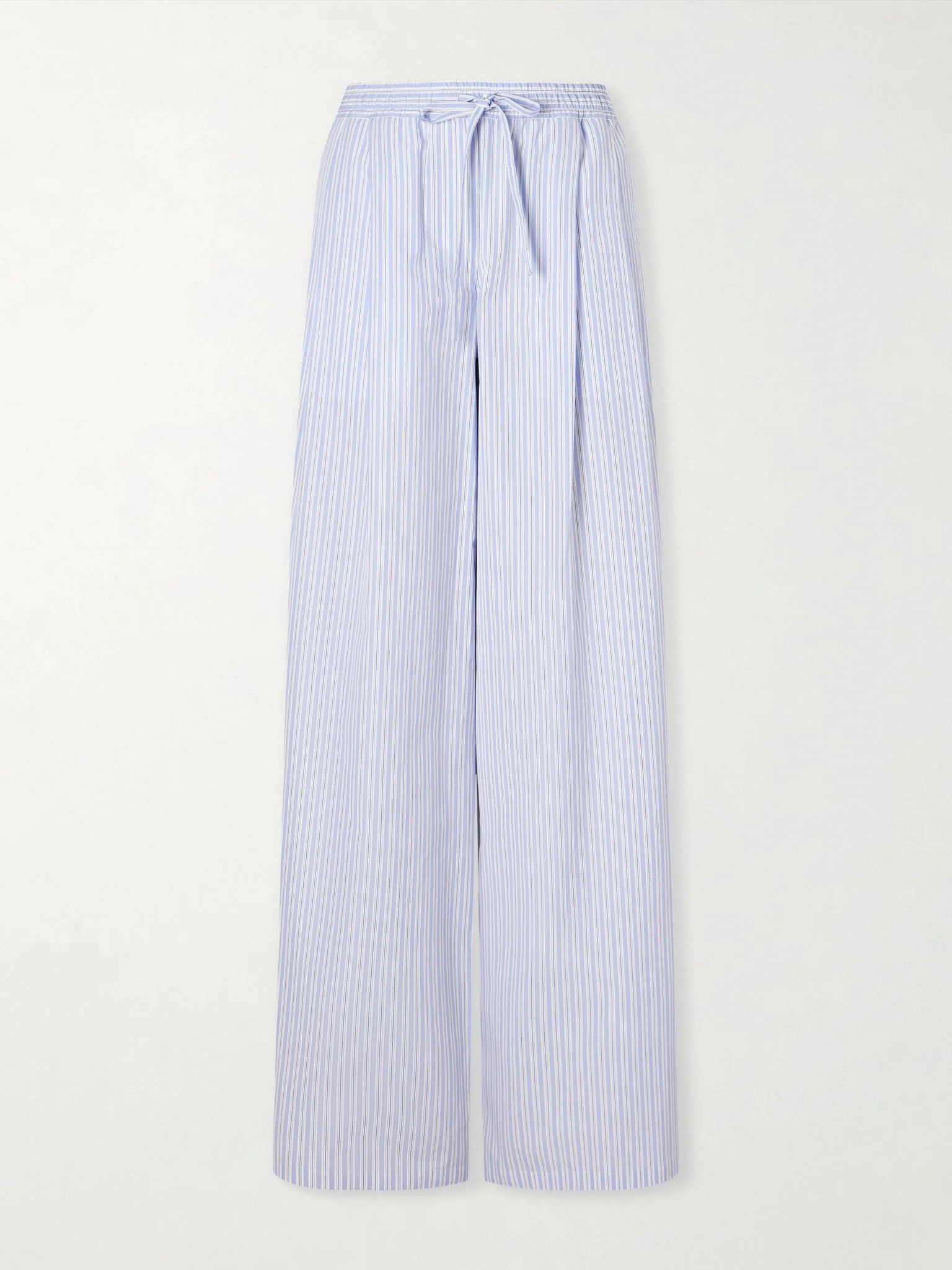 Pleated striped cotton-poplin wide-leg pants Blue - 1