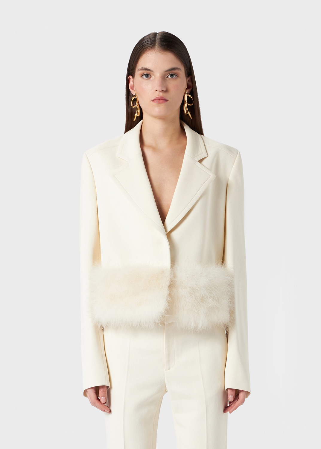 CRÊPE SABLE' VISCOSE JACKET WITH MARABOU FEATHERS - 3