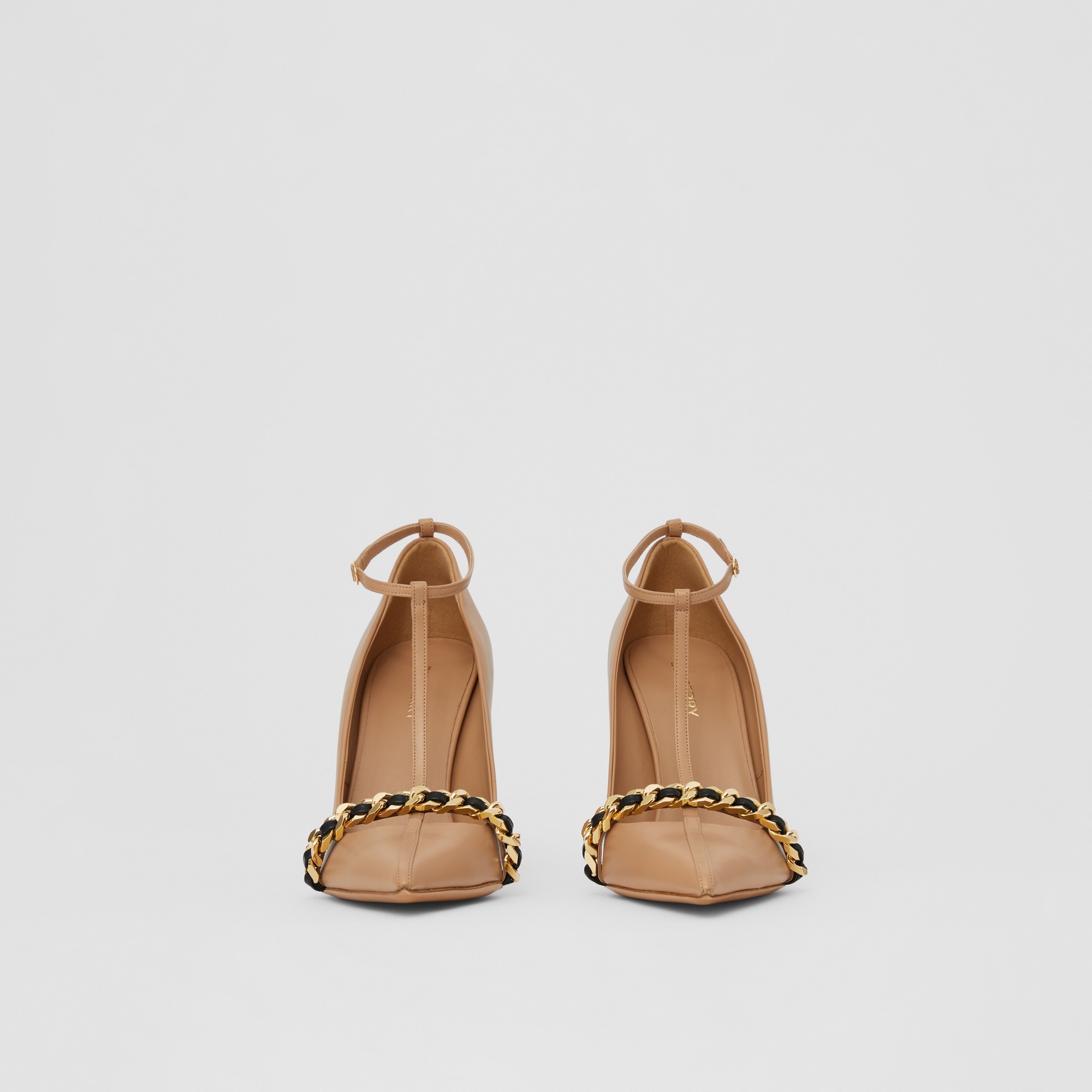 Chain Trim Leather Point-toe Pumps - 3