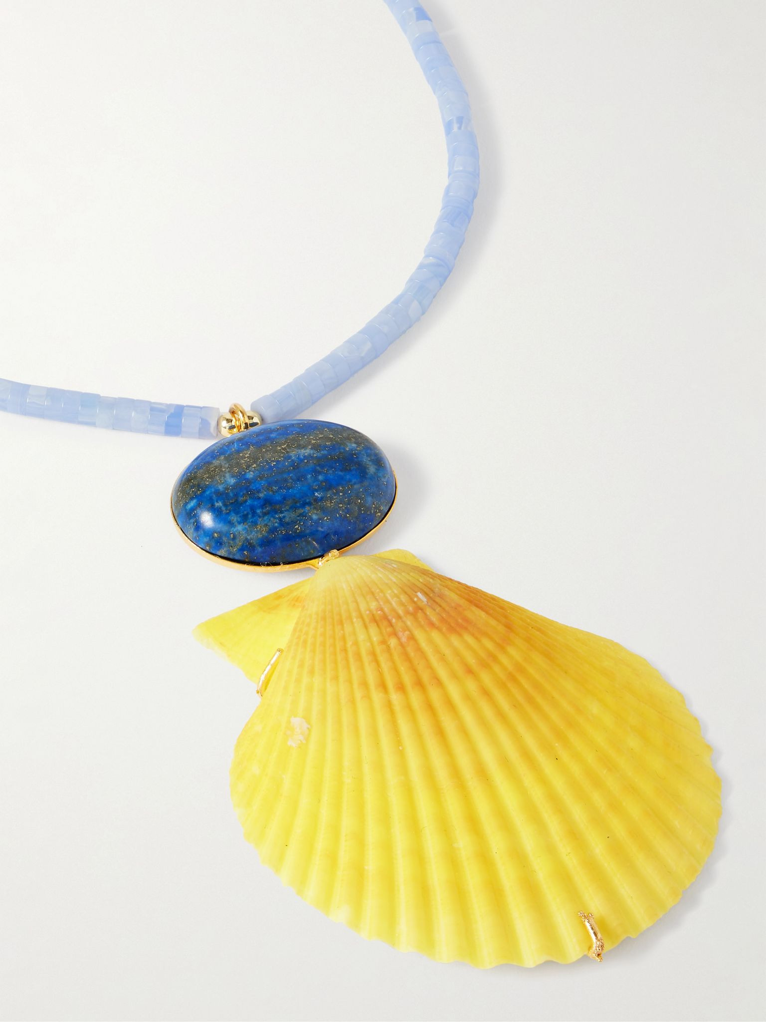 Makana gold-plated, chalcedony, lapis lazuli and shell necklace Blue - 4