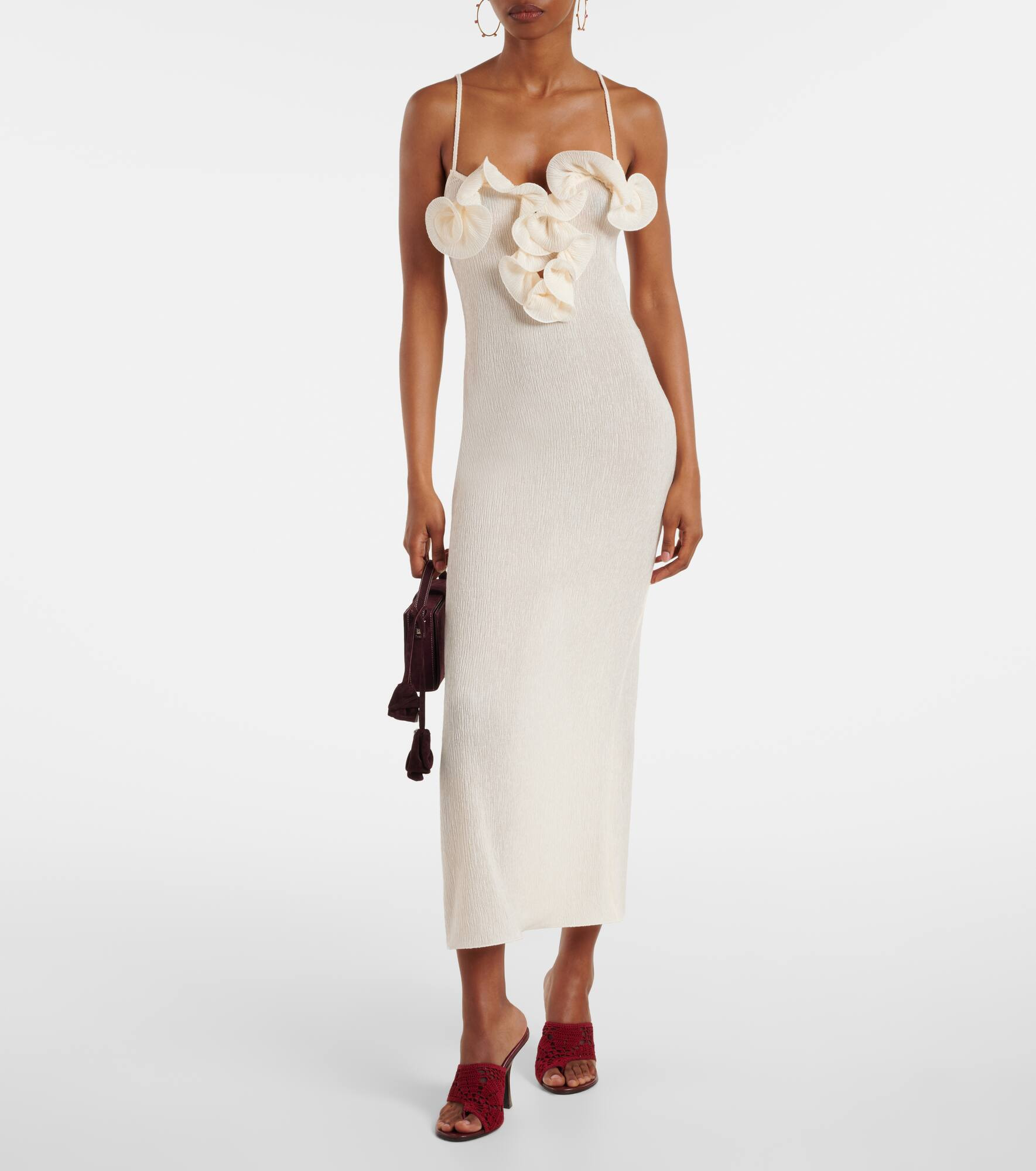 Floral-appliqué crêpe midi dress - 2