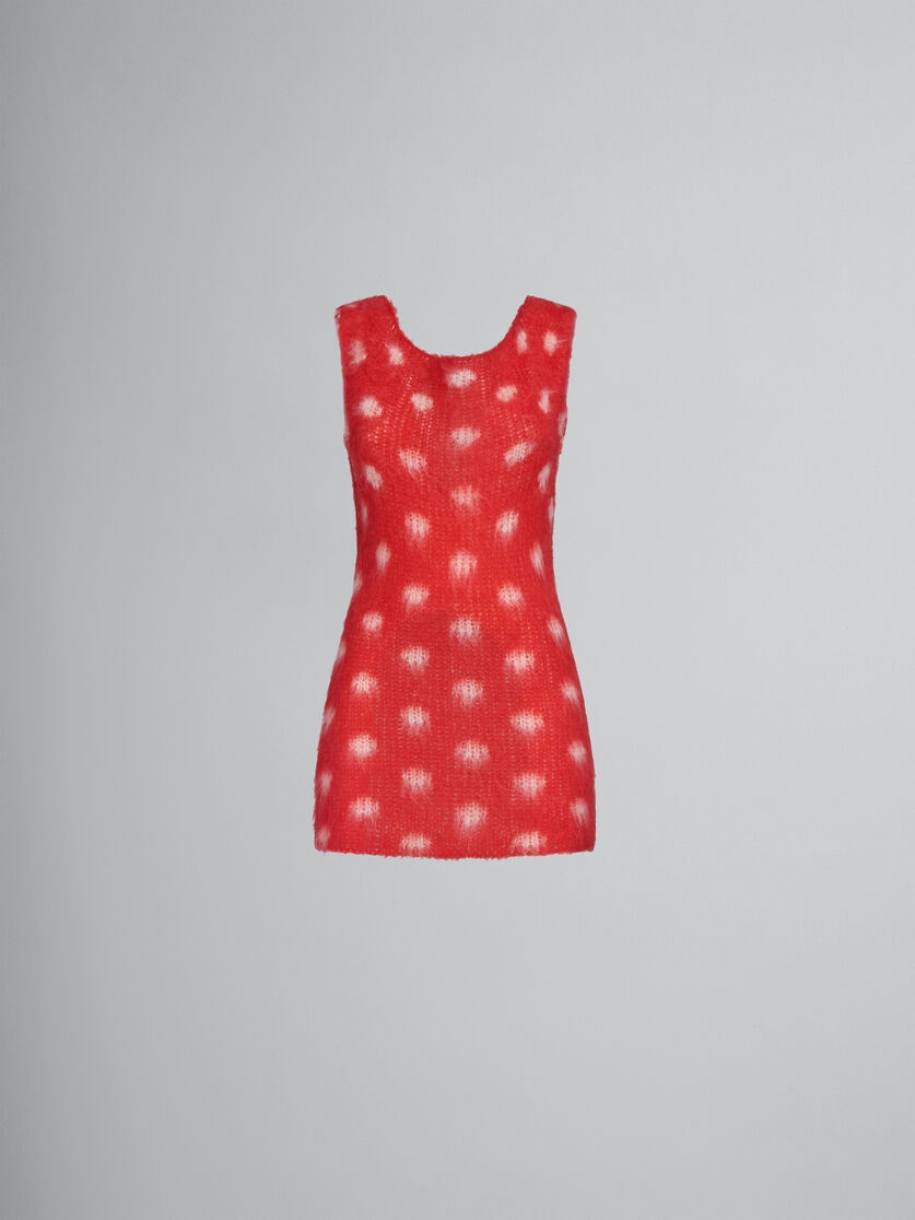 RED MOHAIR SLEEVELESS JUMPER WITH POLKA DOTS - 1