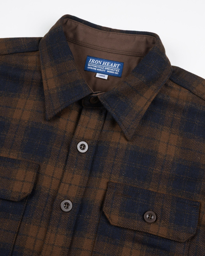 IHDR-434-BOT 14OZ FOX BROTHERS® WOOL CPO SHIRT - BOTTLE BROWN ADMIRAL CHECK 7