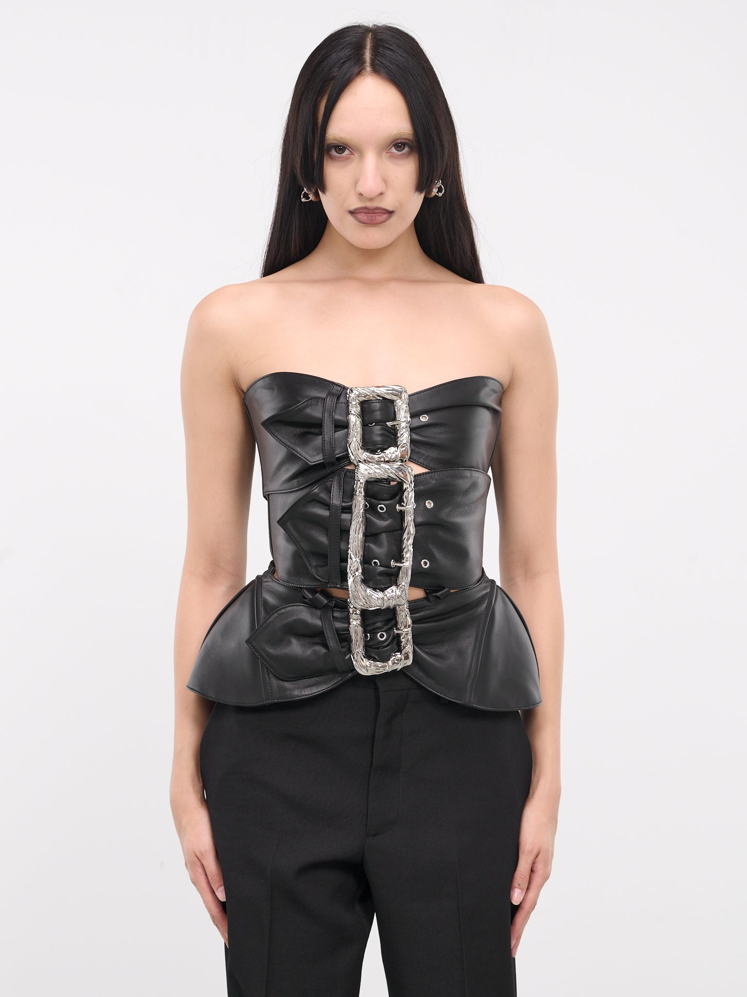 Jean Paul Gaultier Buckled Leather Corset Top hlorenzo REVERSIBLE