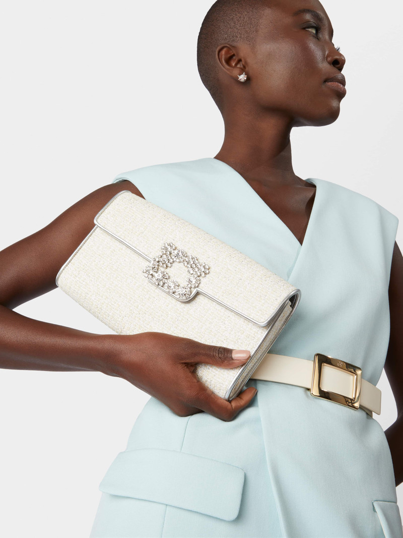 Flower Strass Piping Buckle Clutch Bag in Fabric 8