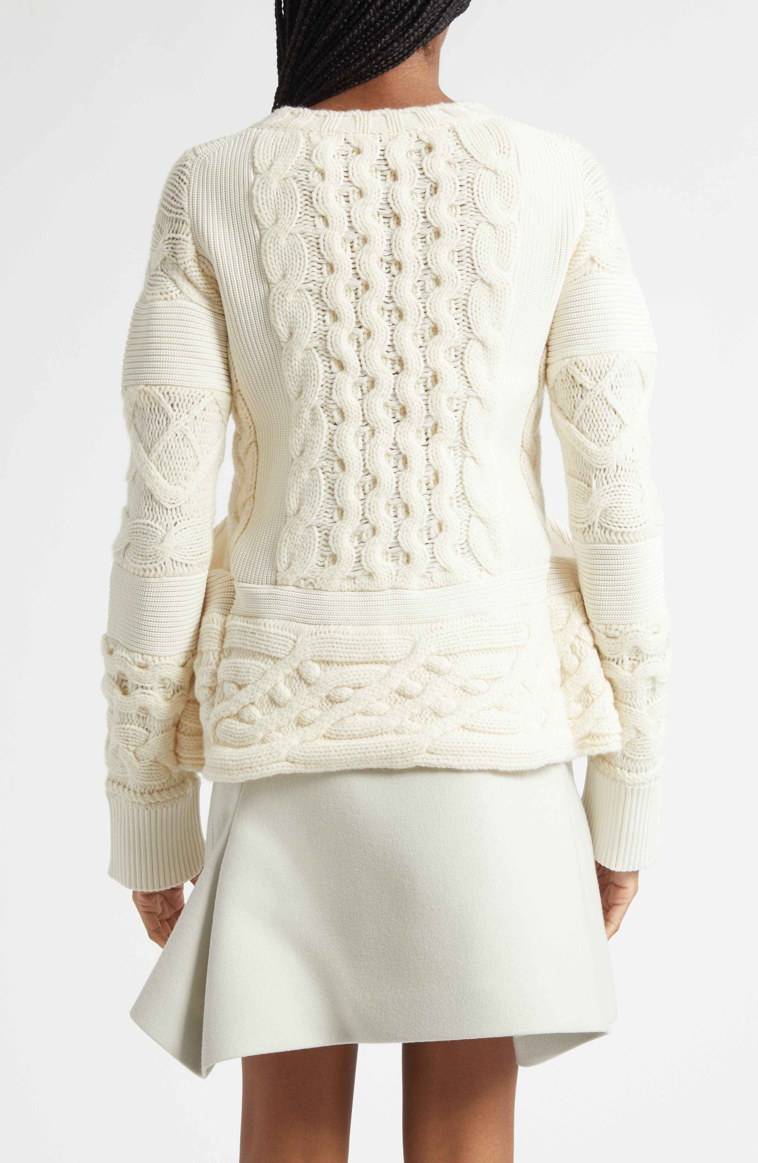 Sacai Cable Knit Peplum Sweater in Off White at Nordstrom - 3